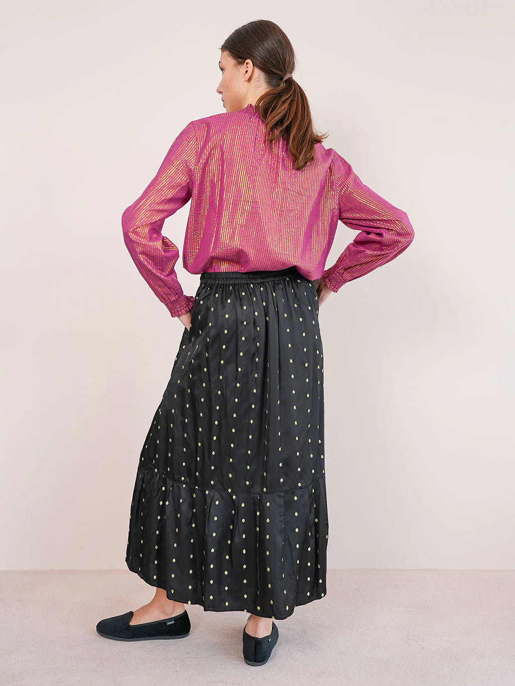 DAFFODILE SKIRT black with lurex dots – eleganter, verspielter Midirock