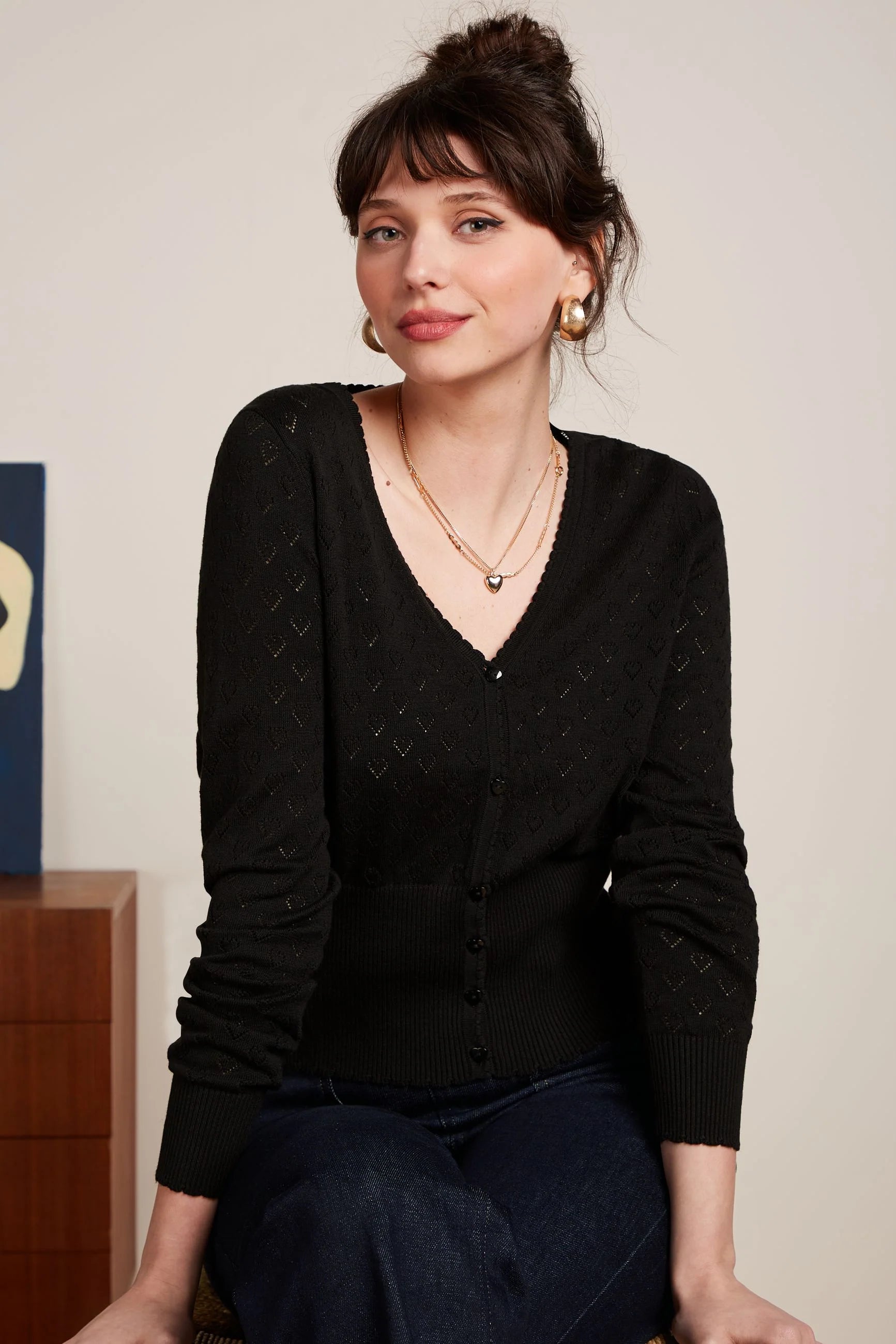 STRICKJACKE CARDI V HEART AJOUR BCI