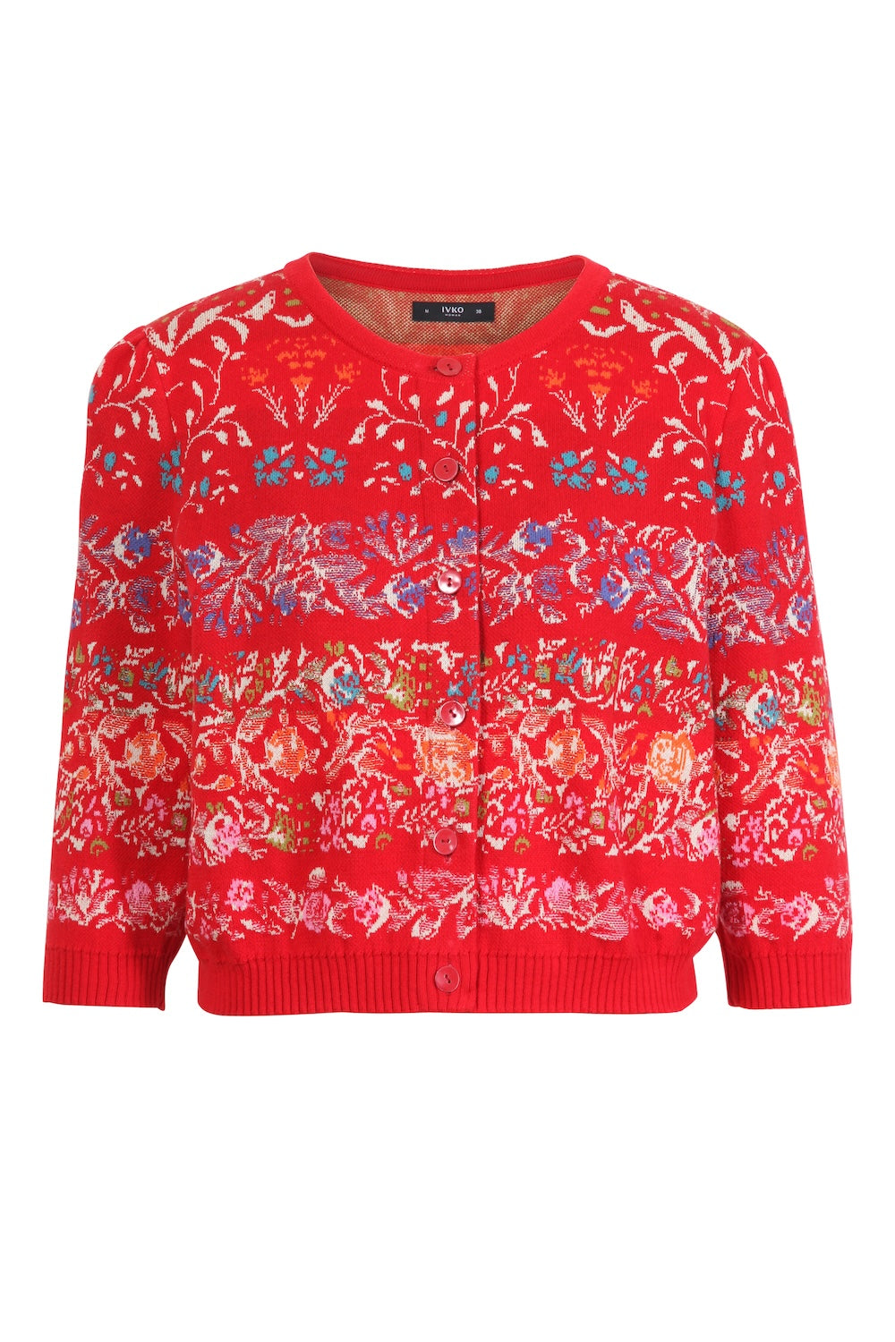 Gekürzte Jacquard-Strickjacke mit Andalusien Motiv