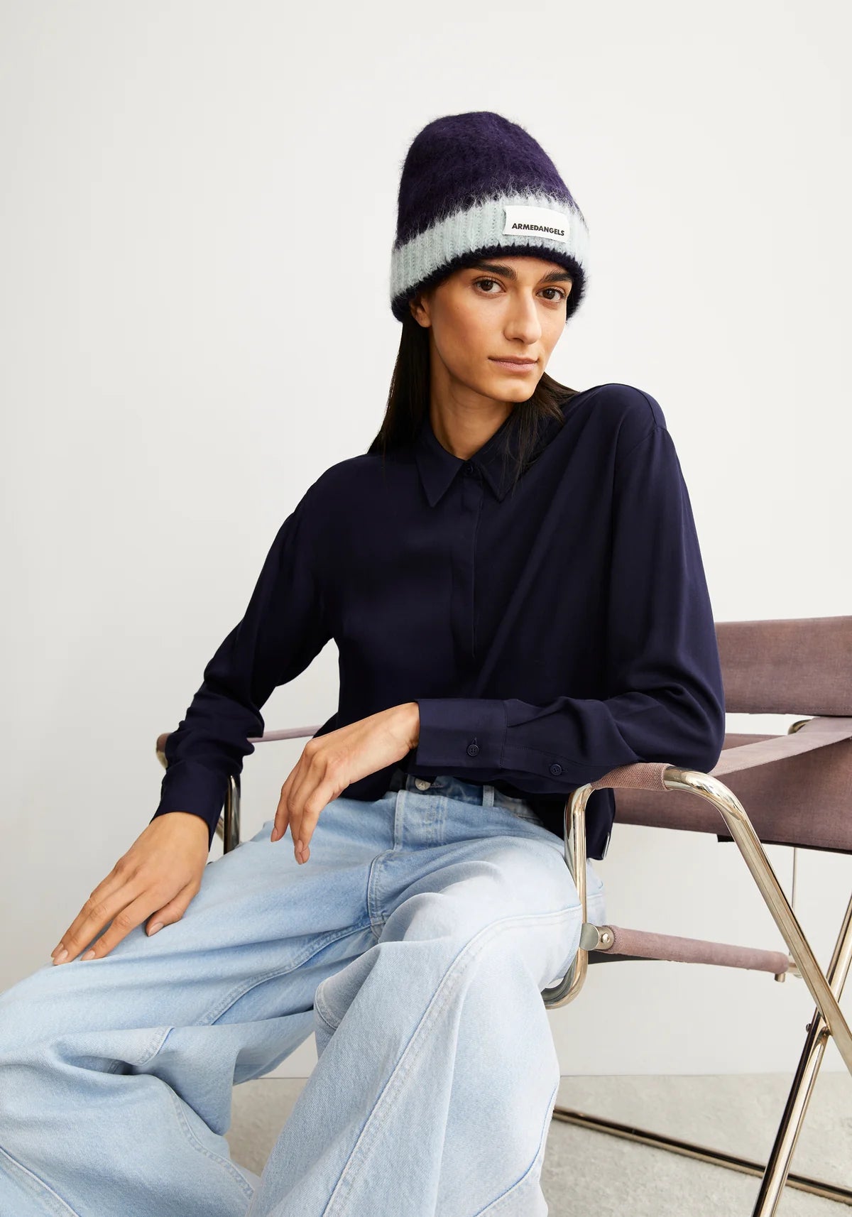 Larisaana Longsleeve Blouse – tinted navy