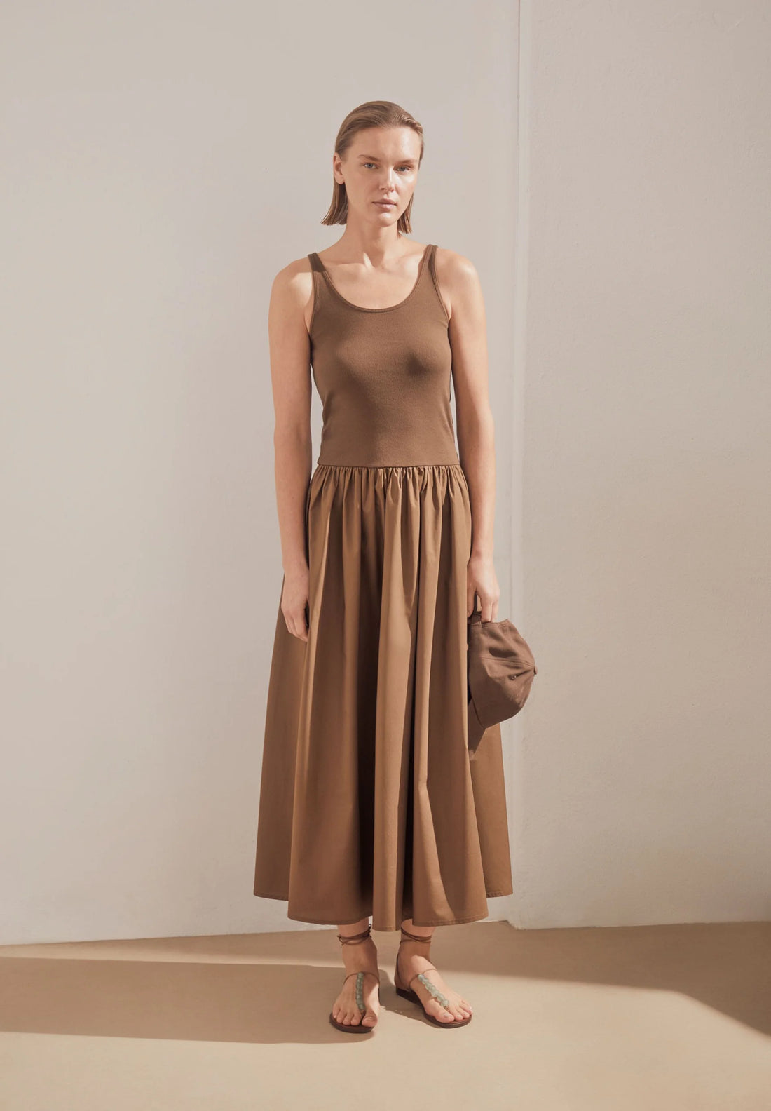 Material Mix Dress - dried palm-dried palm
