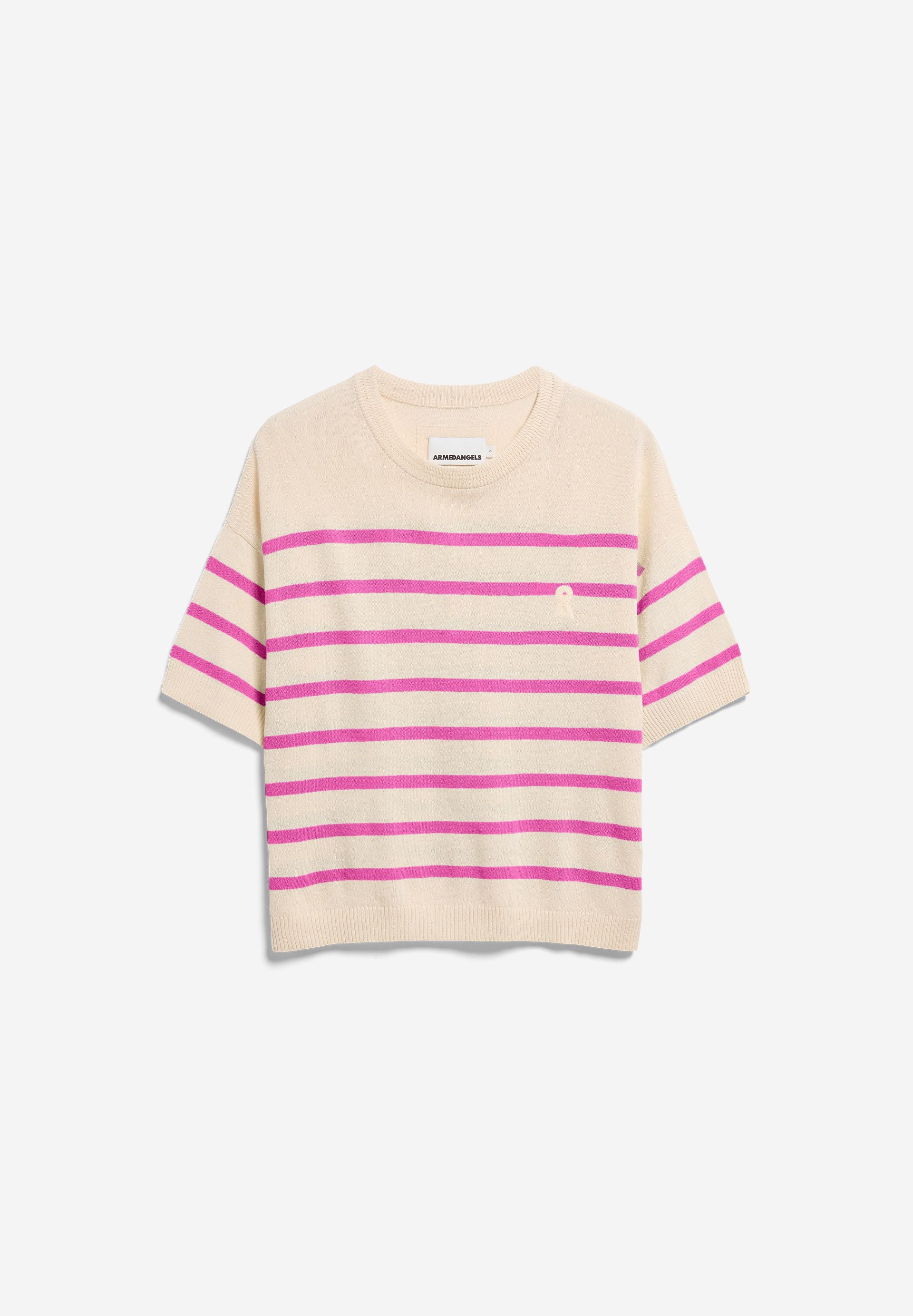 Striped Linen Blend Sweater - undyed-washed berry