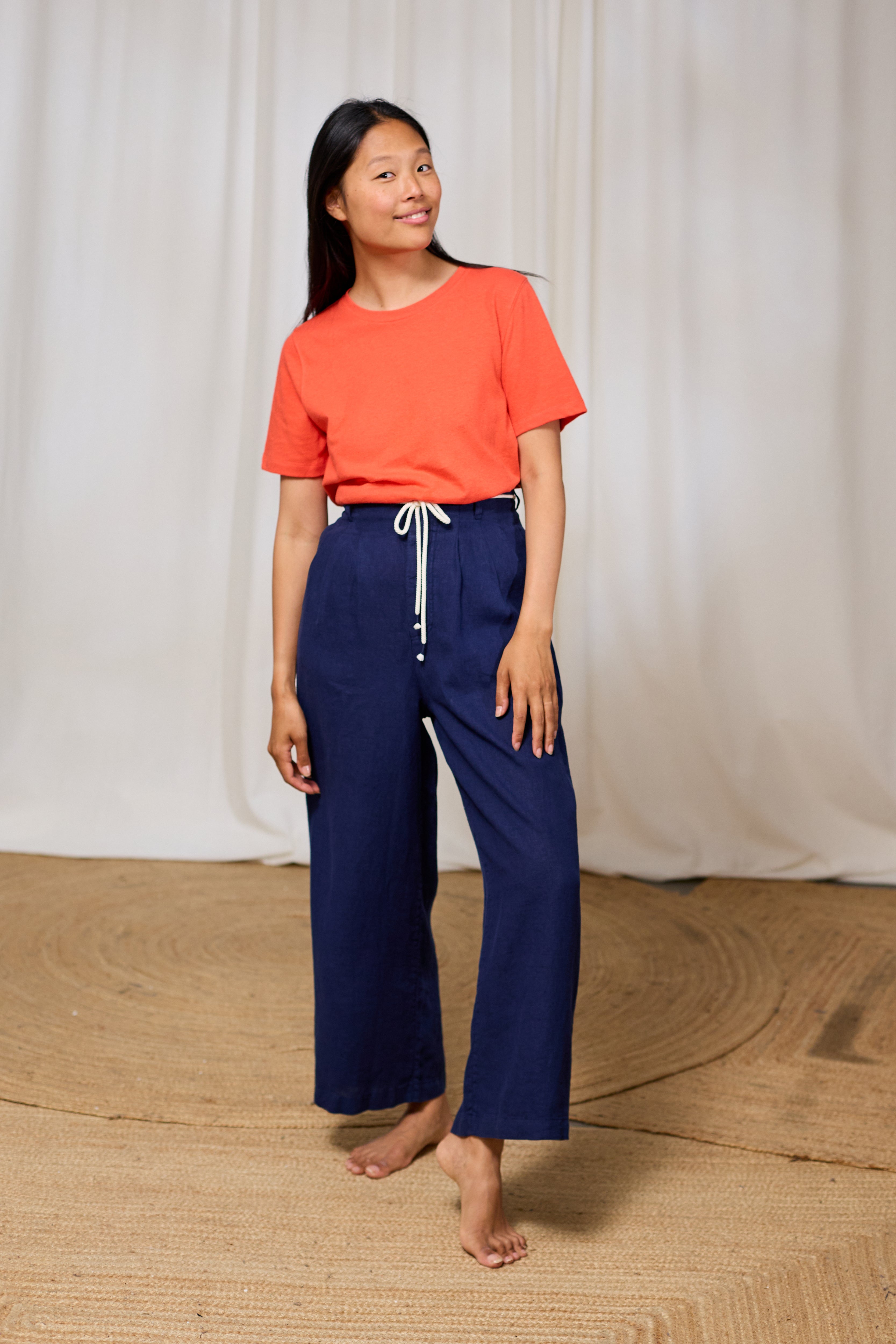 Leinenhose mit weitem Bein aus 100 % Leinen