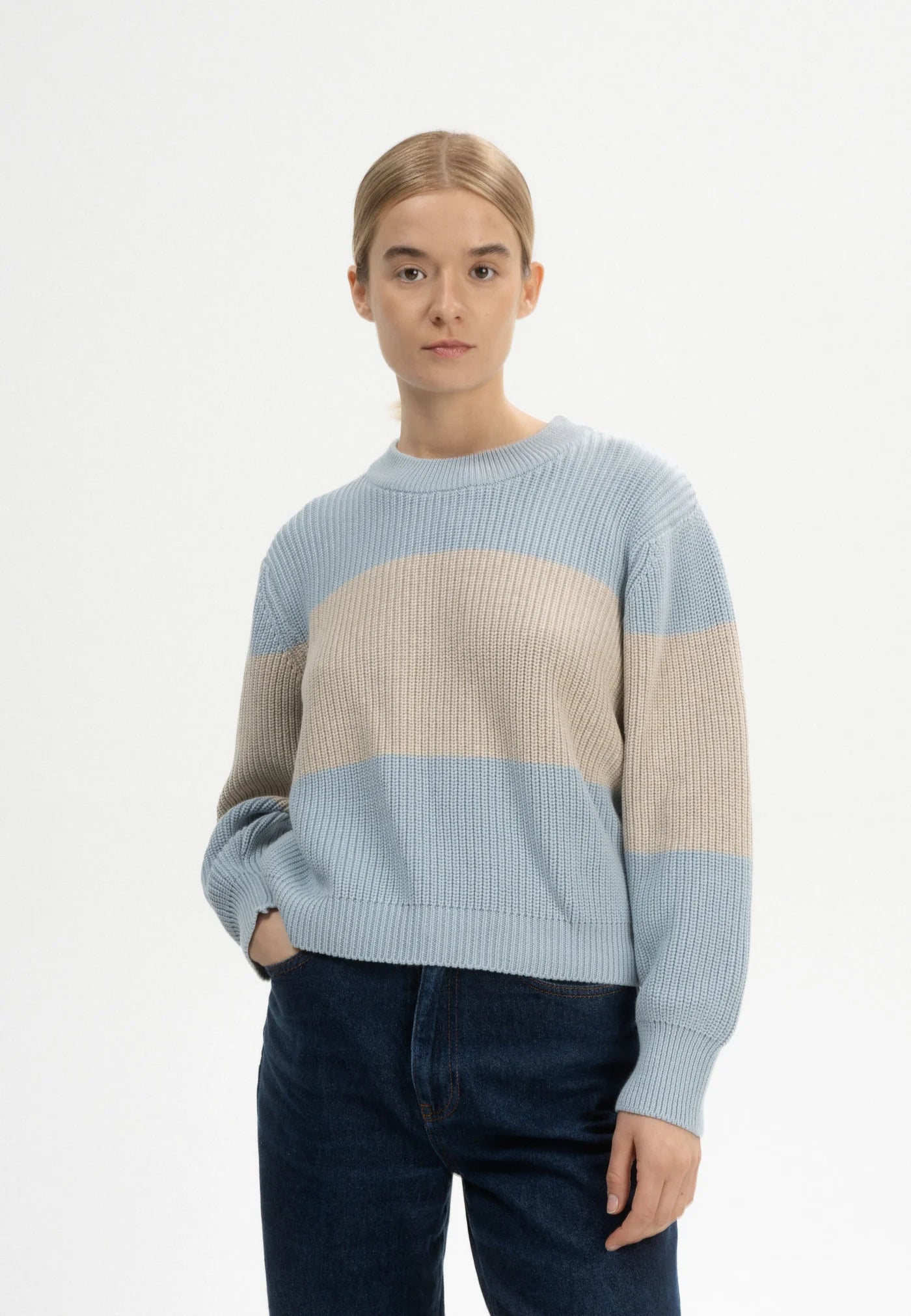 Rippstrick Pullover ADAH STRIPES cloudy blue / kiesel melange gestreift