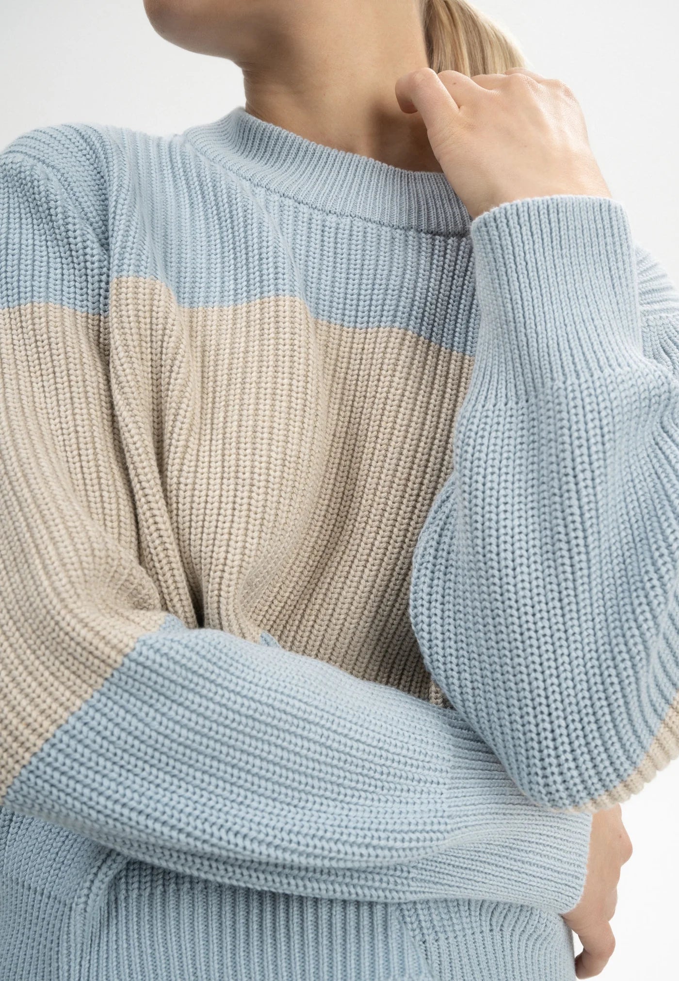 Rippstrick Pullover ADAH STRIPES cloudy blue / kiesel melange gestreift