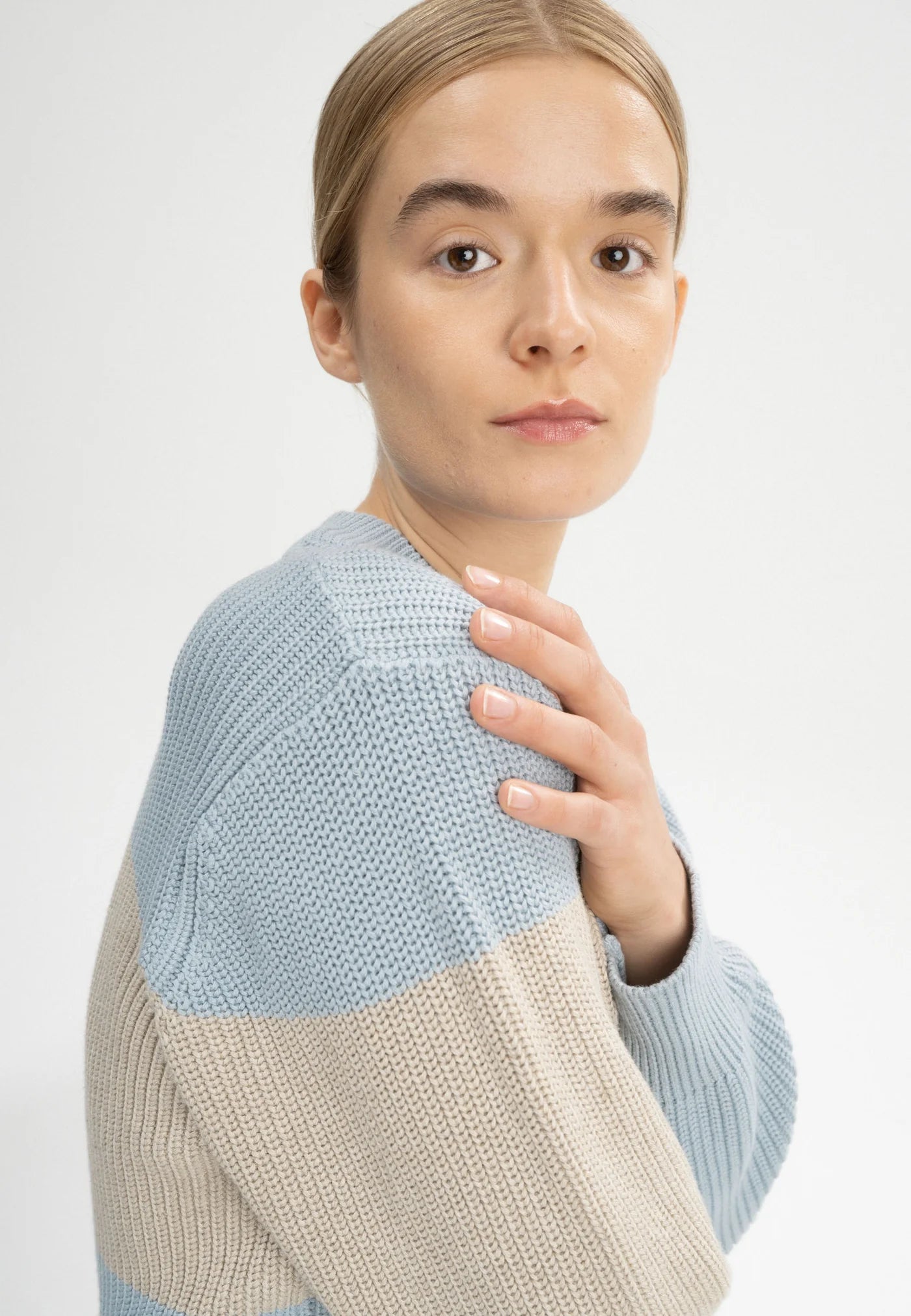 Rippstrick Pullover ADAH STRIPES cloudy blue / kiesel melange gestreift