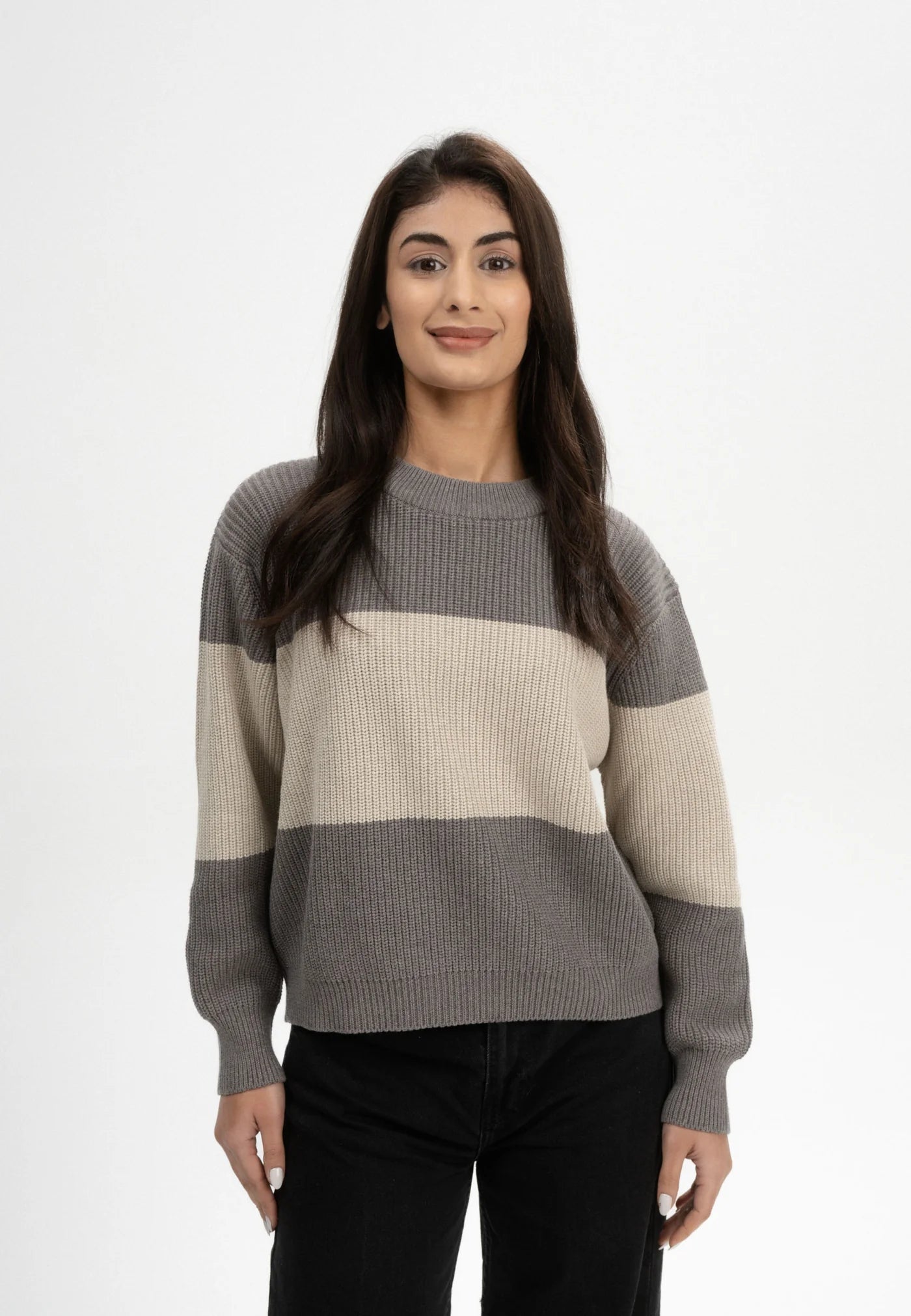 Rippstrick Pullover ADAH STRIPES  bear melange / kiesel melange gestreift