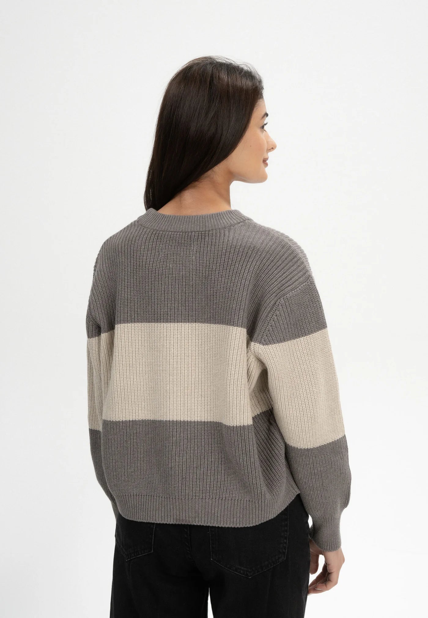 Rippstrick Pullover ADAH STRIPES  bear melange / kiesel melange gestreift