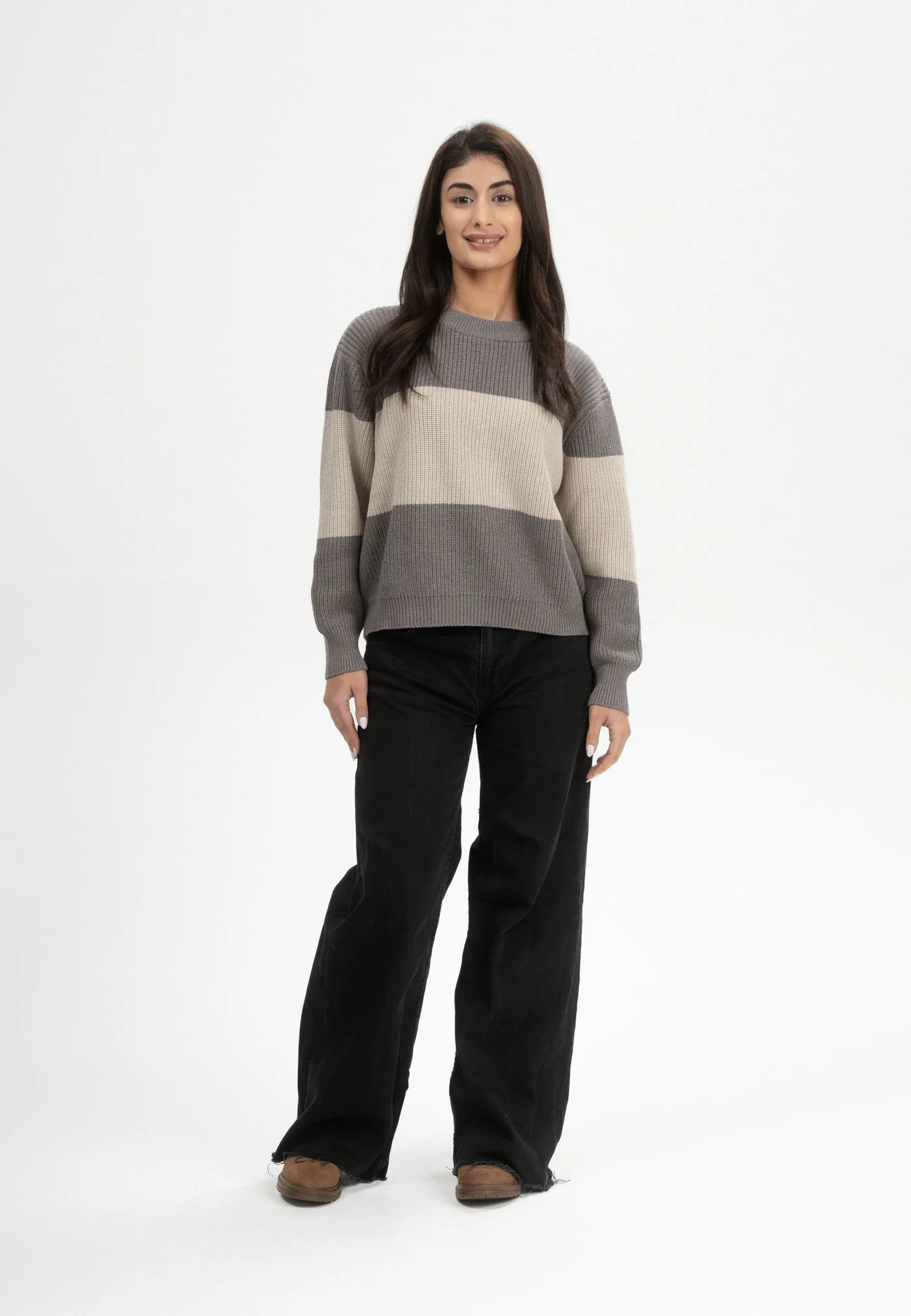 Rippstrick Pullover ADAH STRIPES  bear melange / kiesel melange gestreift