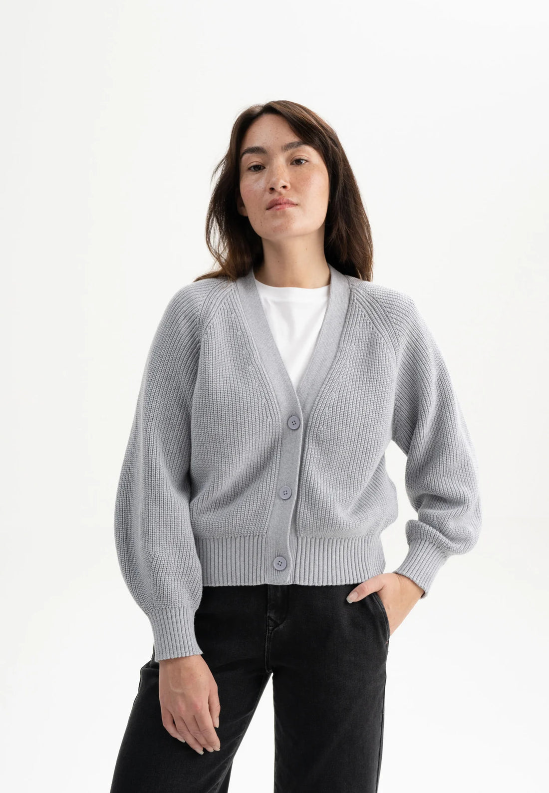 Rippstrick Cardigan BHUMA grau-melange