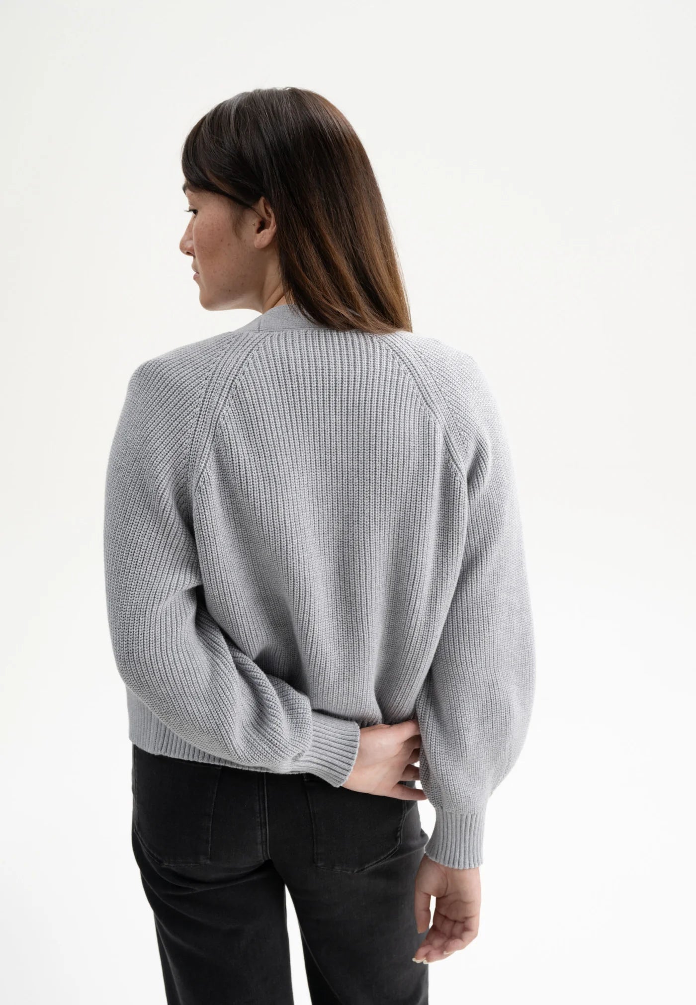 Rippstrick Cardigan BHUMA grau-melange