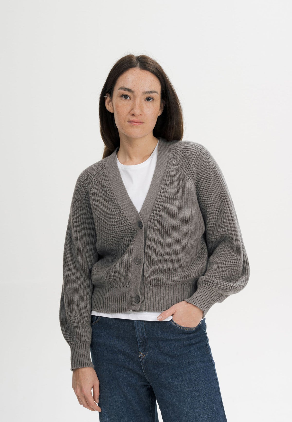 Damen Rippstrick Cardigan bear melange Style BHUMA