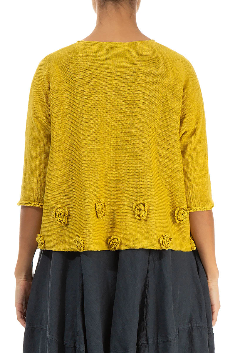 Mit Blumen verzierter Leinenpullover in Honey