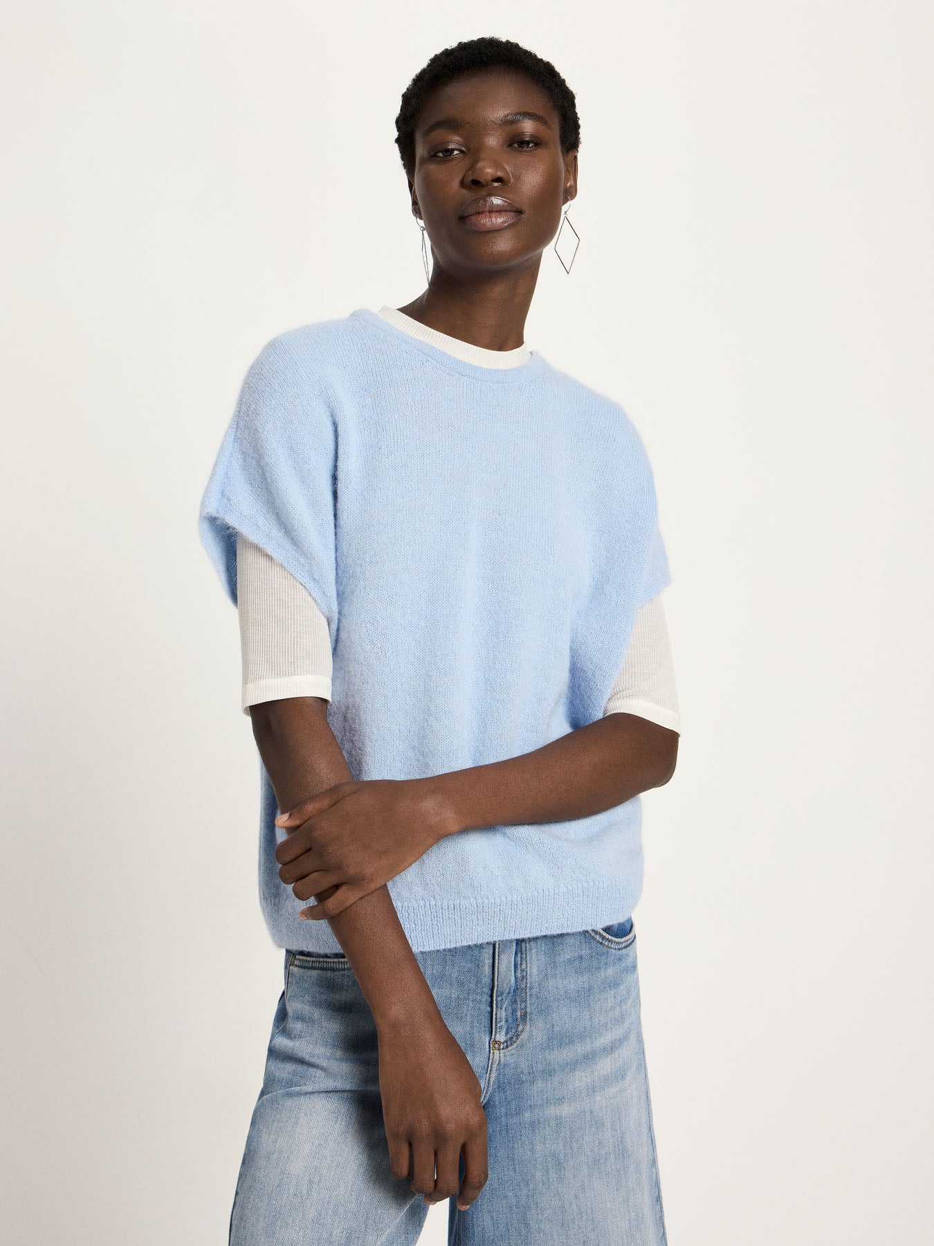 Pullunder aus Schurwolle- Alpaka – Gestreift