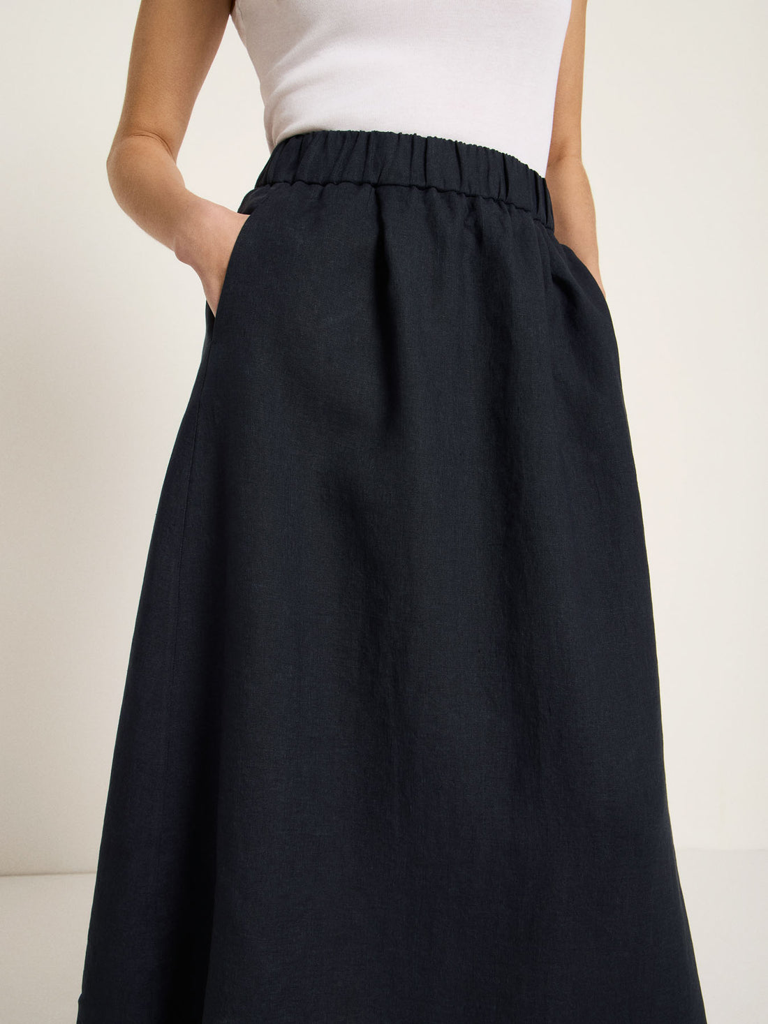 Midirock aus 100% Leinen – Farbe Midnight