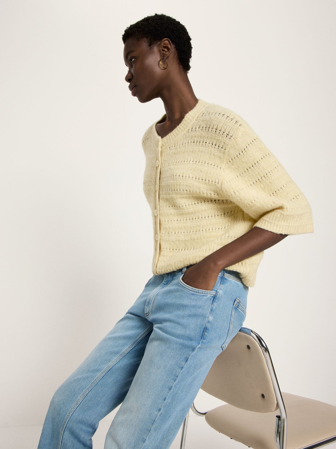 Strickjacke mit 3/4-Arm und Ajour-Strick