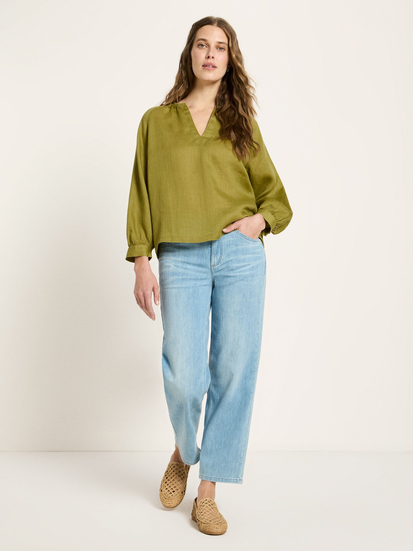 3/4-Arm Bluse aus Leine