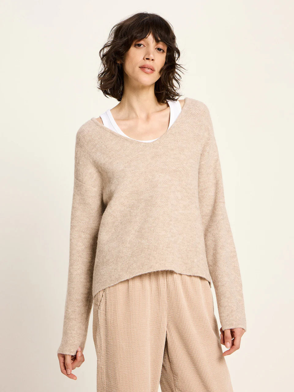 Pullover mit V-Ausschnitt aus Alpakawolle und Schurwolle