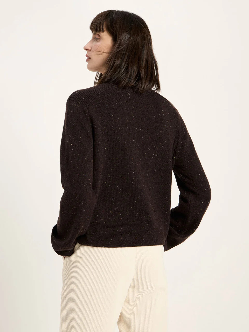 Cropped Pullover GOTS – Bitter Chocolate Tweed
