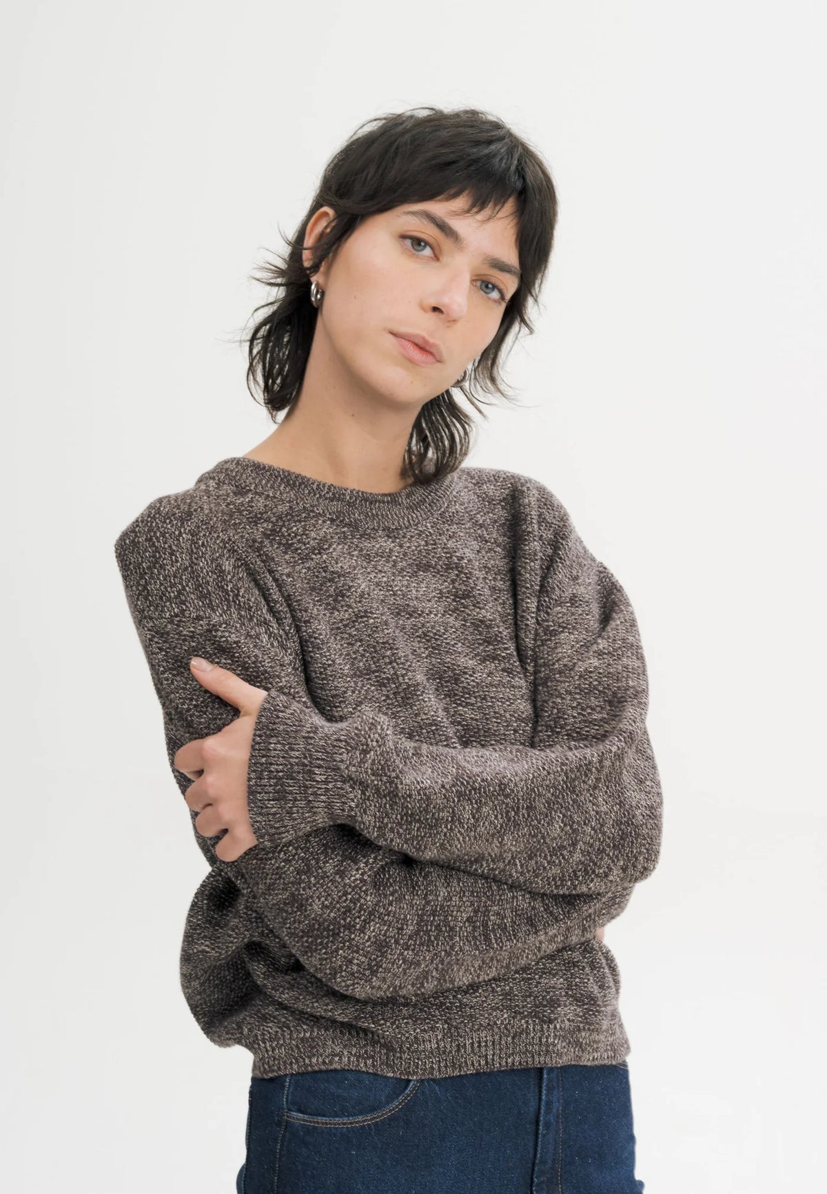 Damen Strukturierter Strickpullover brown speckles Style SURIYA
