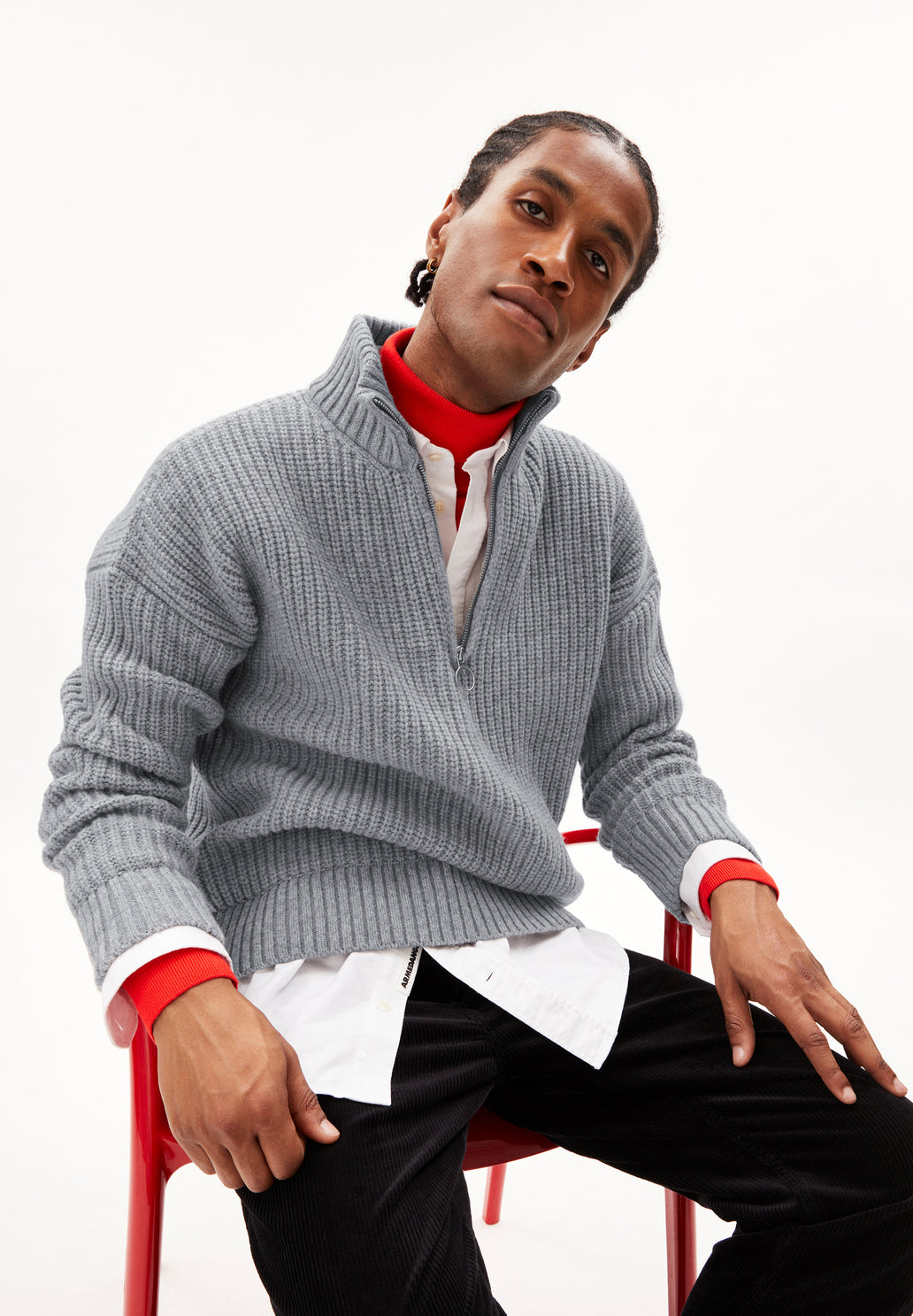 ELIJAA – Pullover aus Bio-Woll Mix in light grey melange