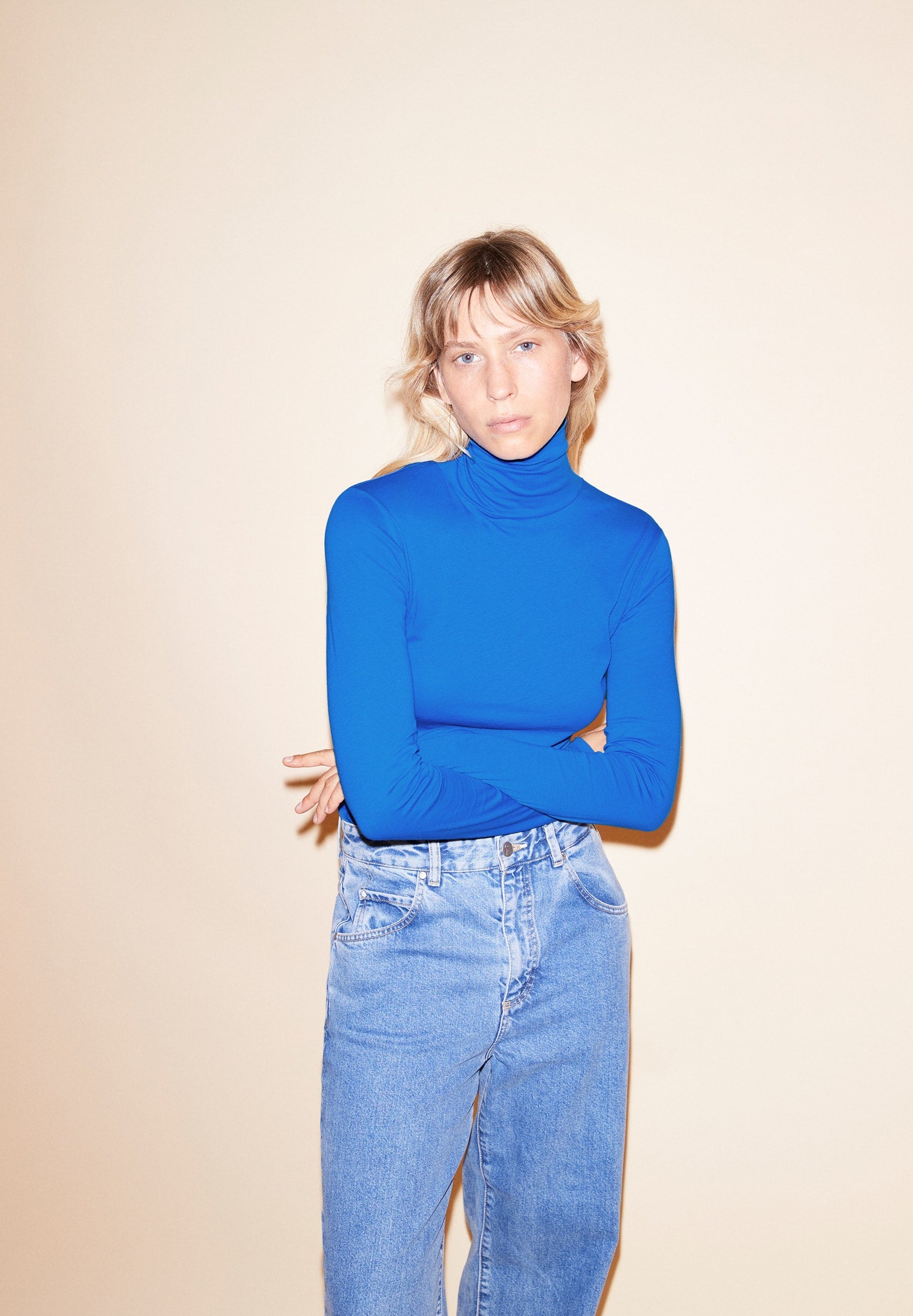 GRAZILIAA SOFT – Longsleeve Slim Fit aus Bio-Baumwolle in warm blue