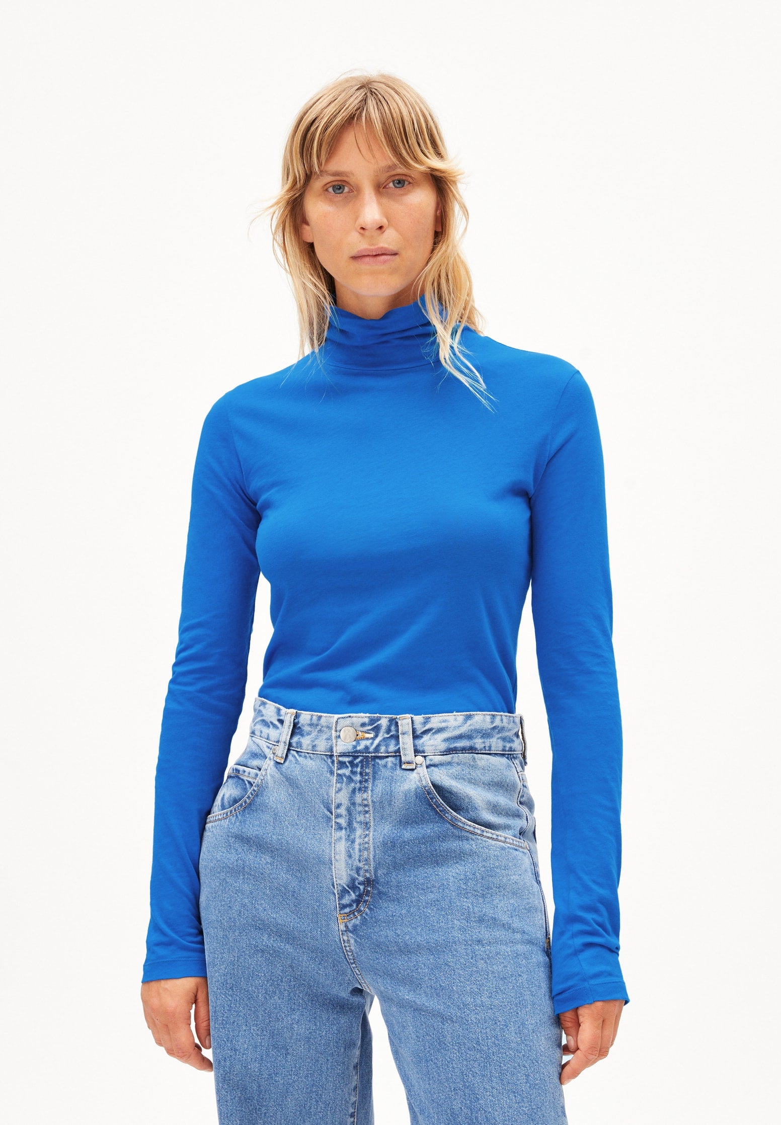 GRAZILIAA SOFT – Longsleeve Slim Fit aus Bio-Baumwolle in warm blue