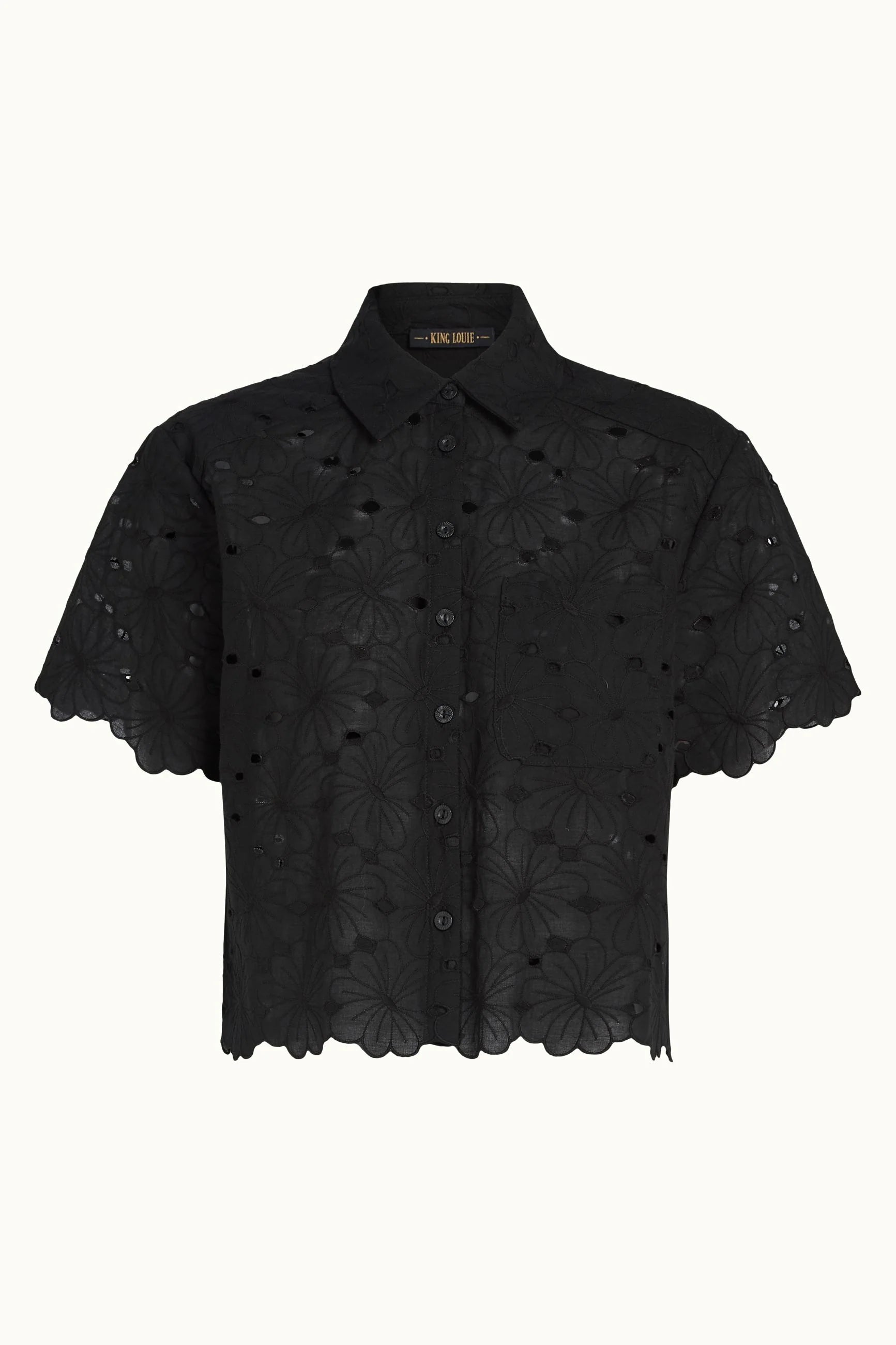 Evelina Blouse Brava Broderie in Black – Oversized-Bluse mit durchbrochener Stickerei