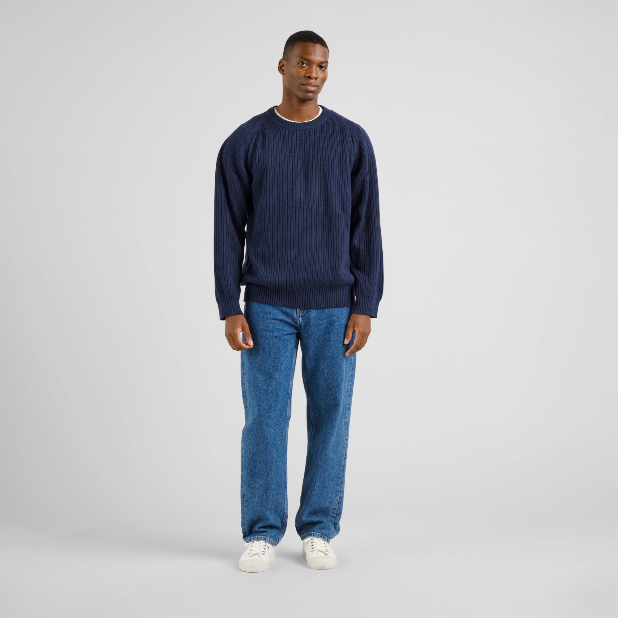 Knitted Sweater Hakkas Navy aus Bio Baumwolle