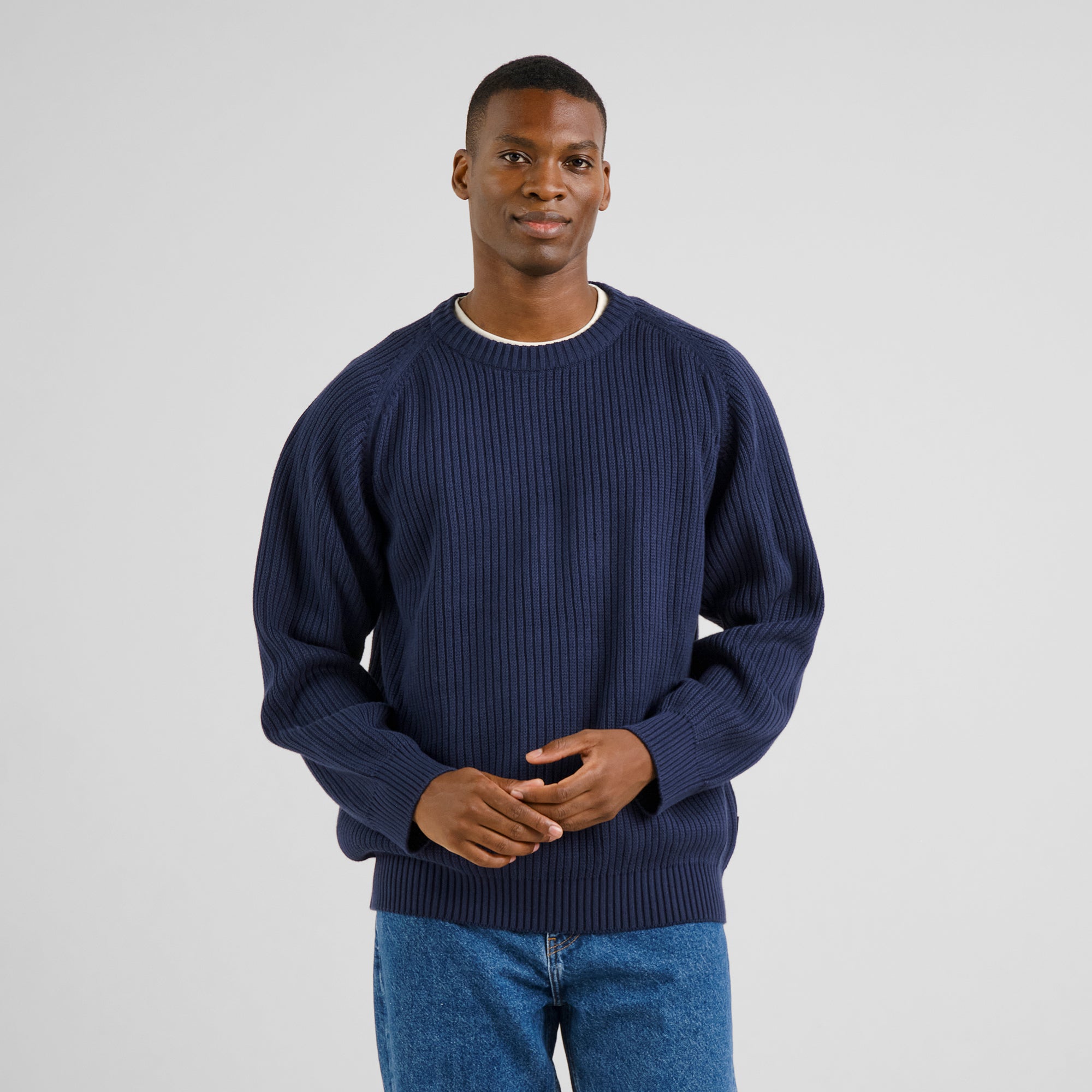 Knitted Sweater Hakkas Navy aus Bio Baumwolle