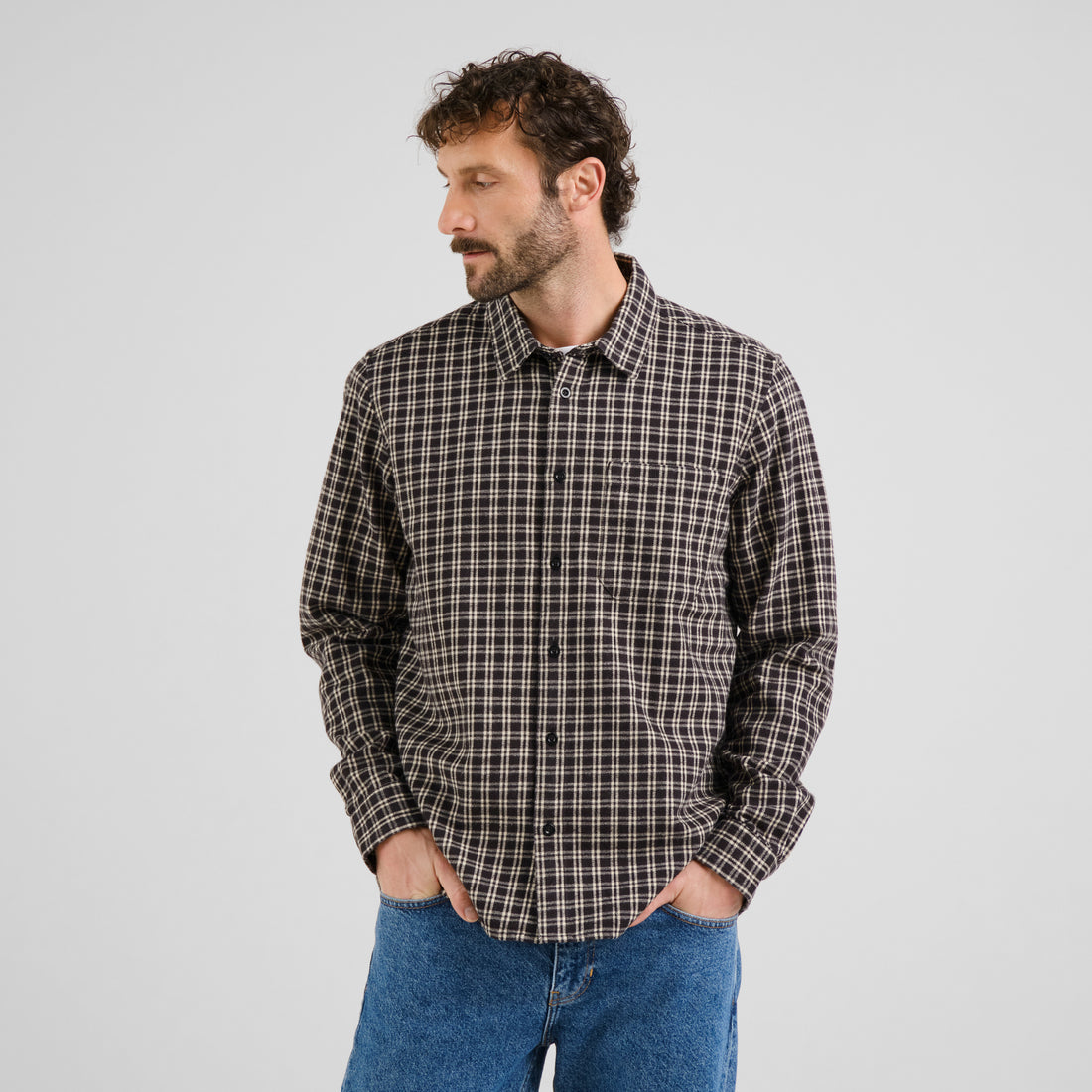 Shirt Rute Flannel Check Black aus 100 % Bio-Baumwollflanell