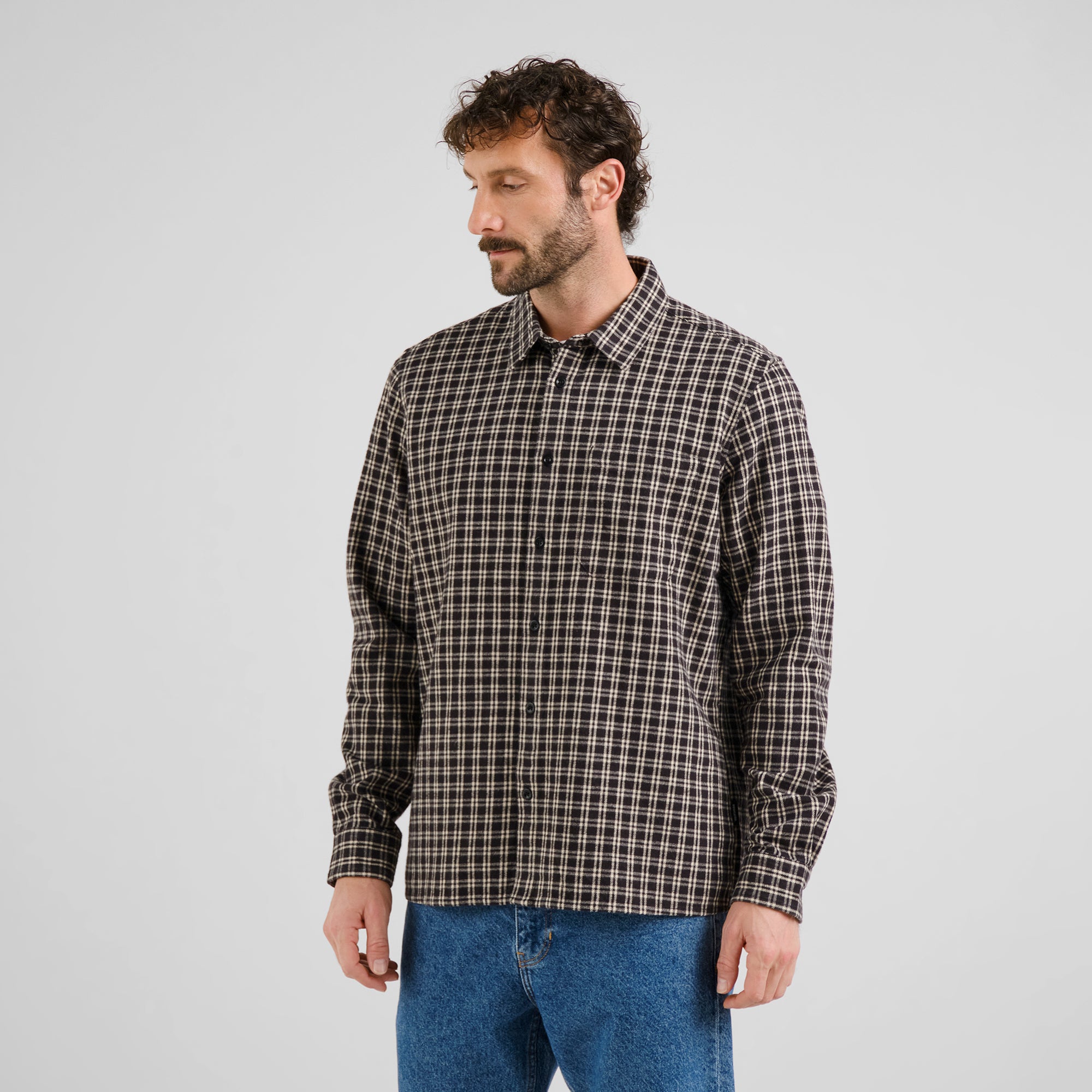 Shirt Rute Flannel Check Black aus 100 % Bio-Baumwollflanell