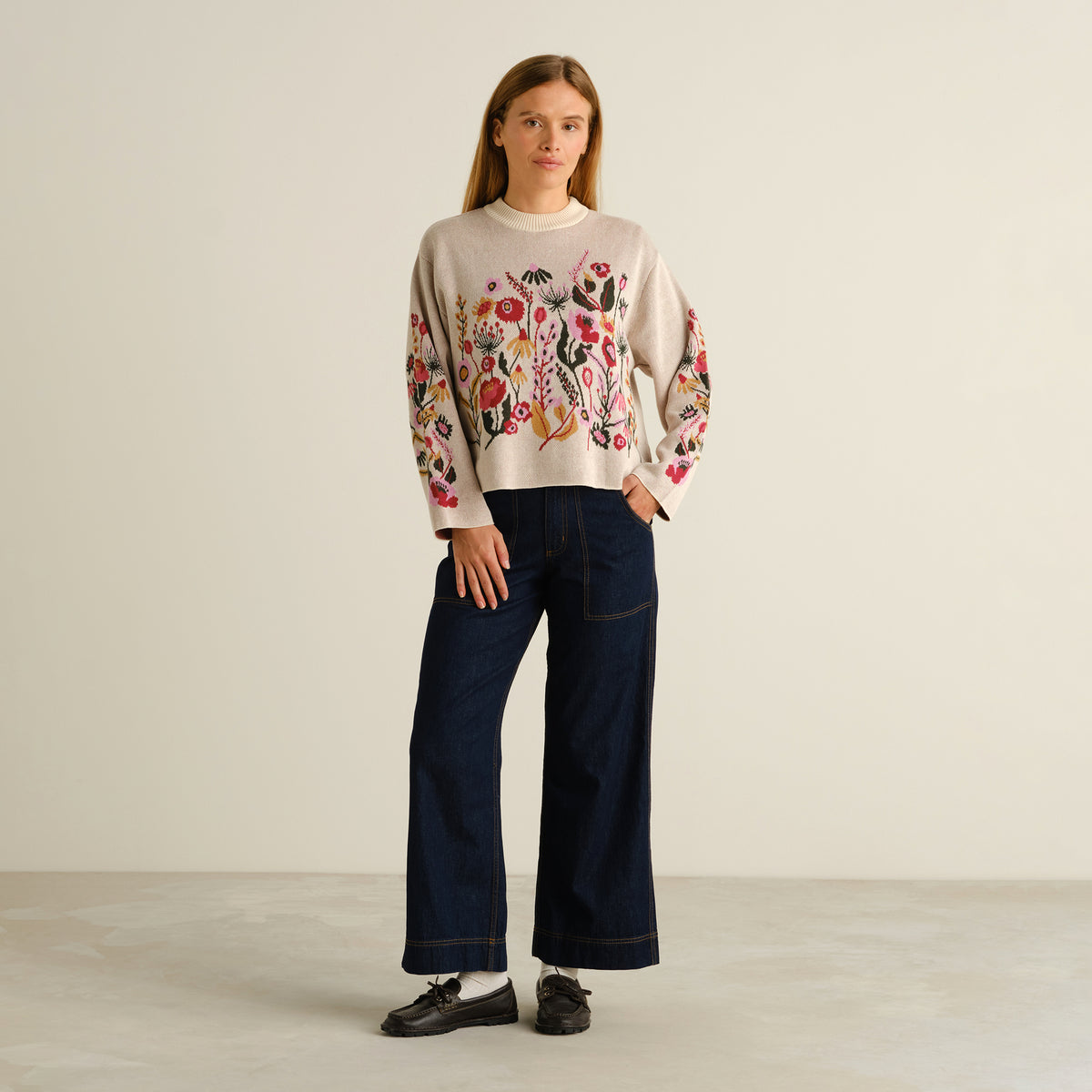 Sweater Limhamn Folk Flower Vanilla White