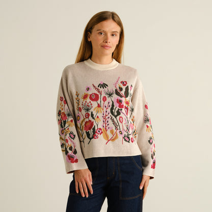 Sweater Limhamn Folk Flower Vanilla White