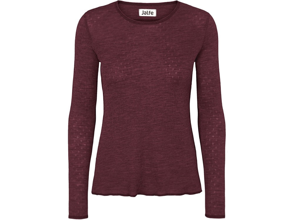 Shirt wool eyelet melange in Plum – Longsleeve aus 100% Merino Wolle