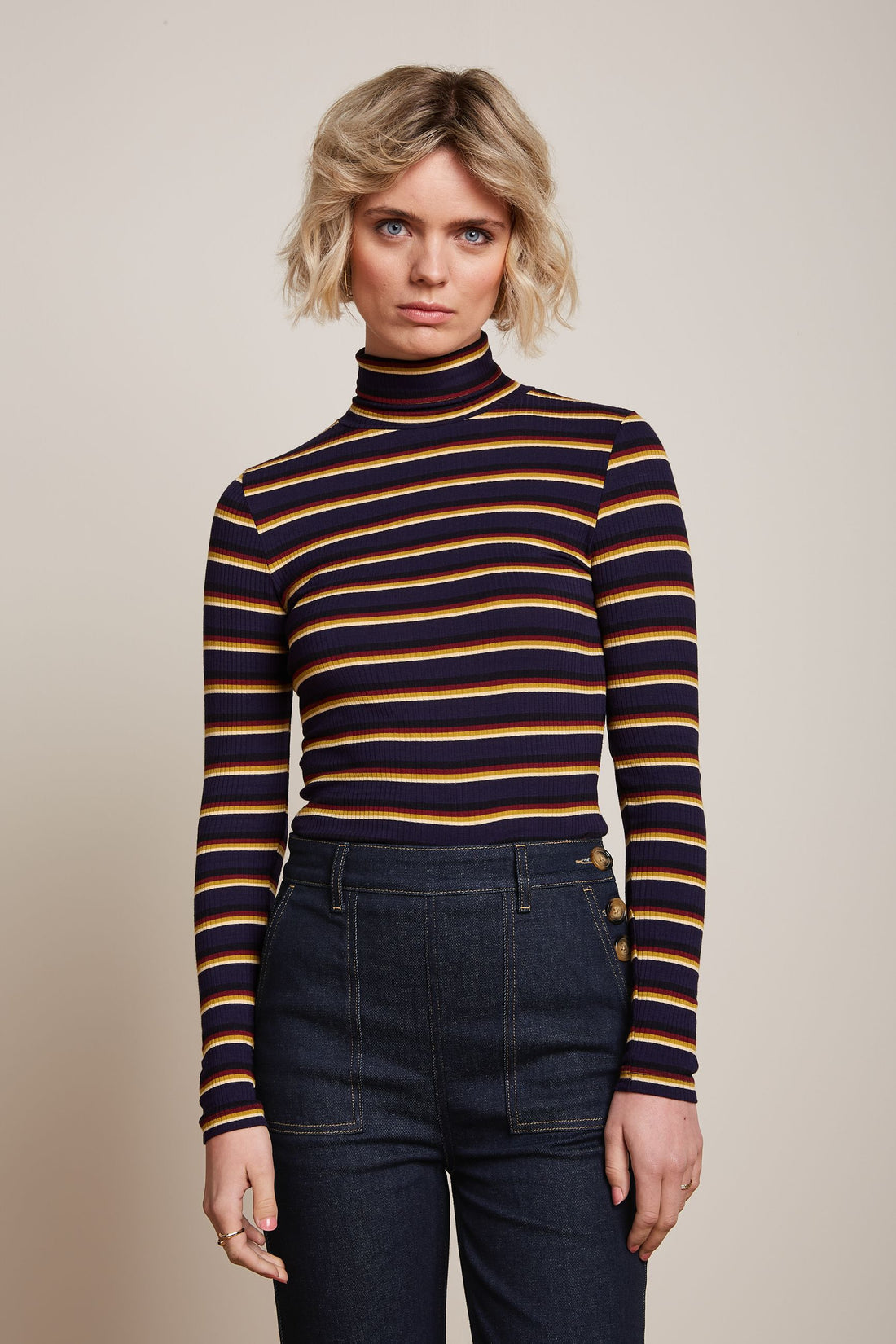 Rollneck Top Century Stripe in Evening Blue – Rollkragen