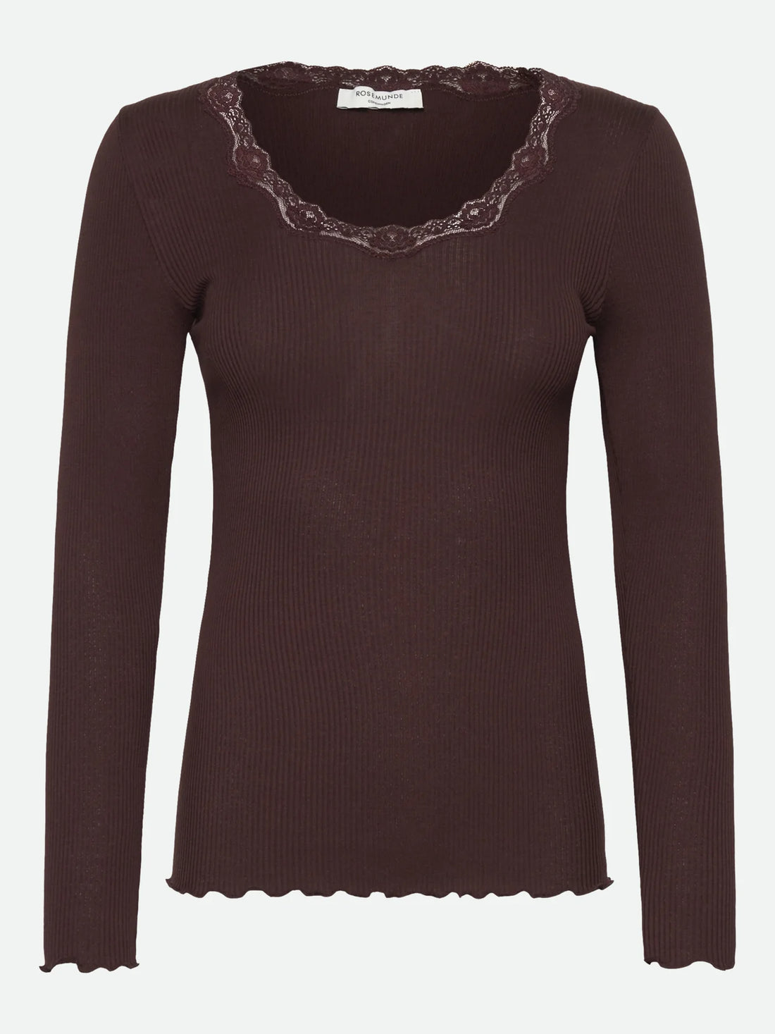 RWBabette Seiden-T-Shirt mit langem Arm und U-Ausschnitt aus Spitze