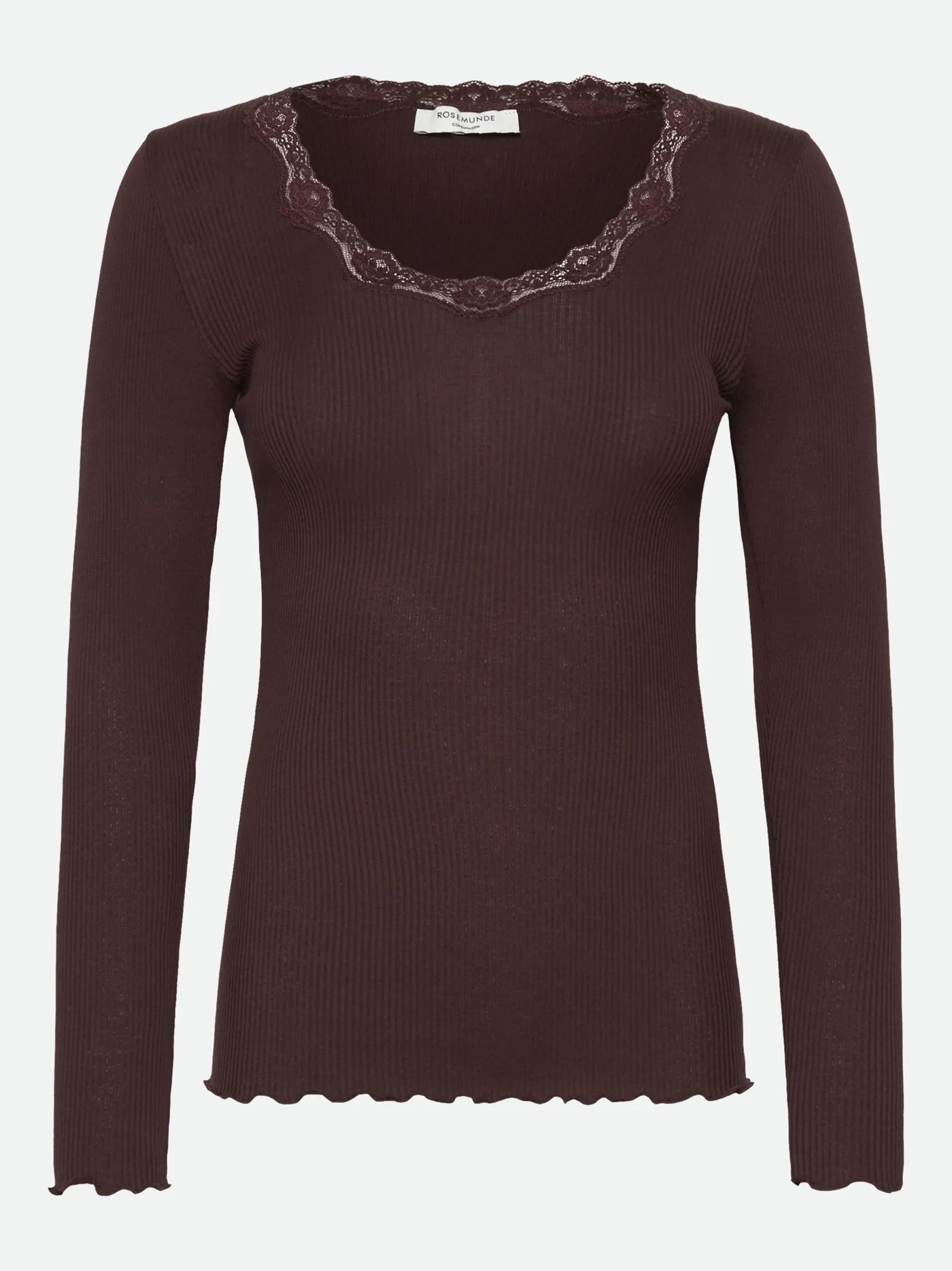 RWBabette Seiden-T-Shirt mit langem Arm und U-Ausschnitt aus Spitze