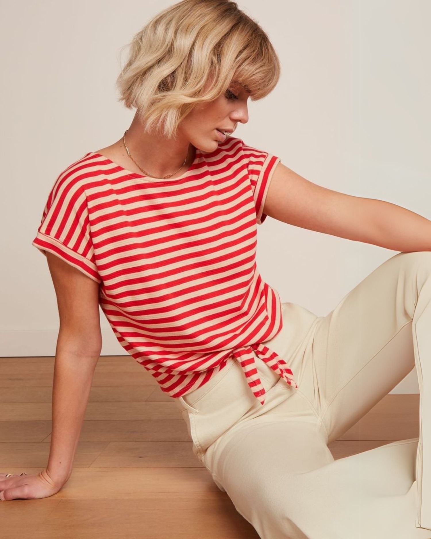 Aria Knot Top Chopito Stripe in Fire Red – Ringeltop mit Knoten