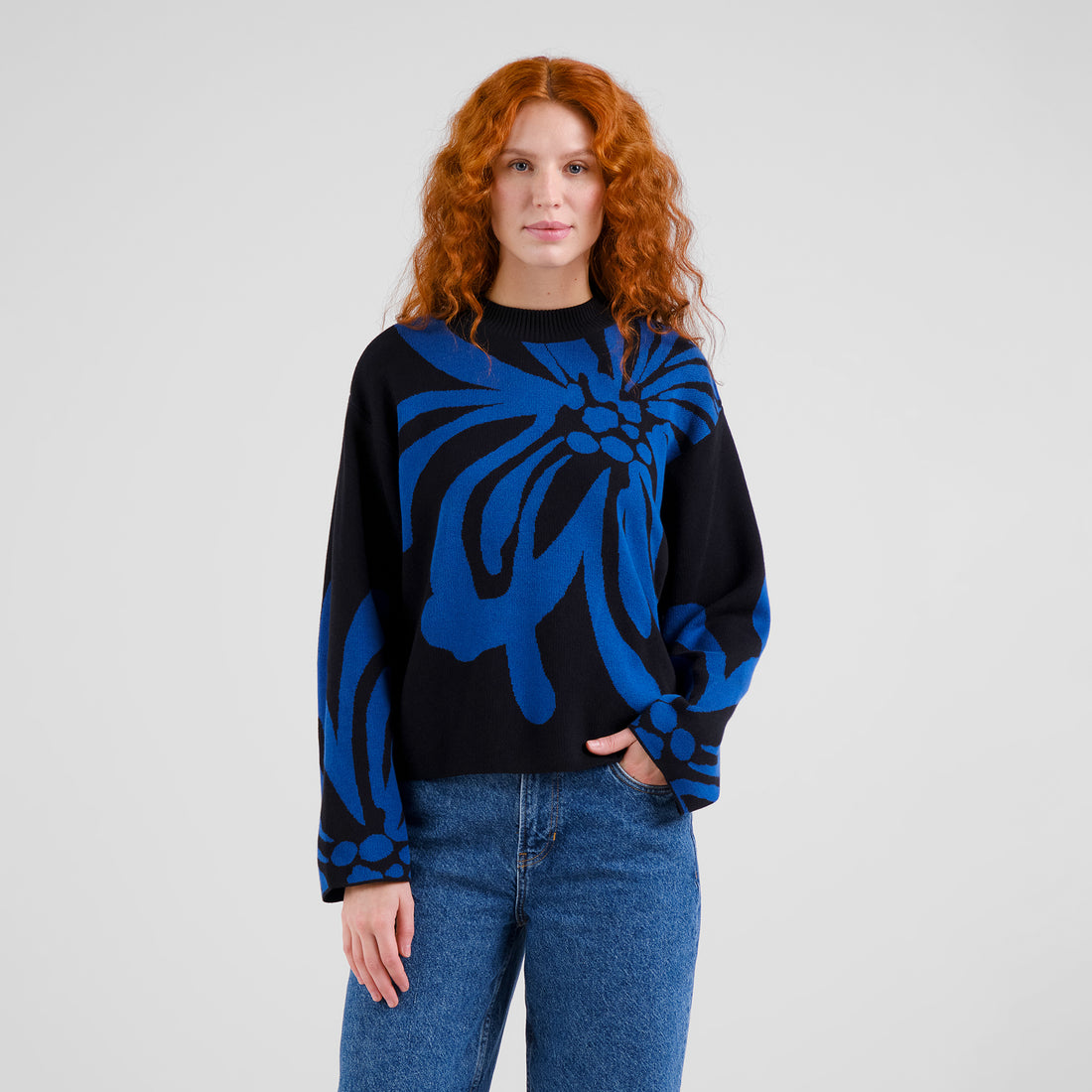 Sweater Limhamn Big Flower Blue