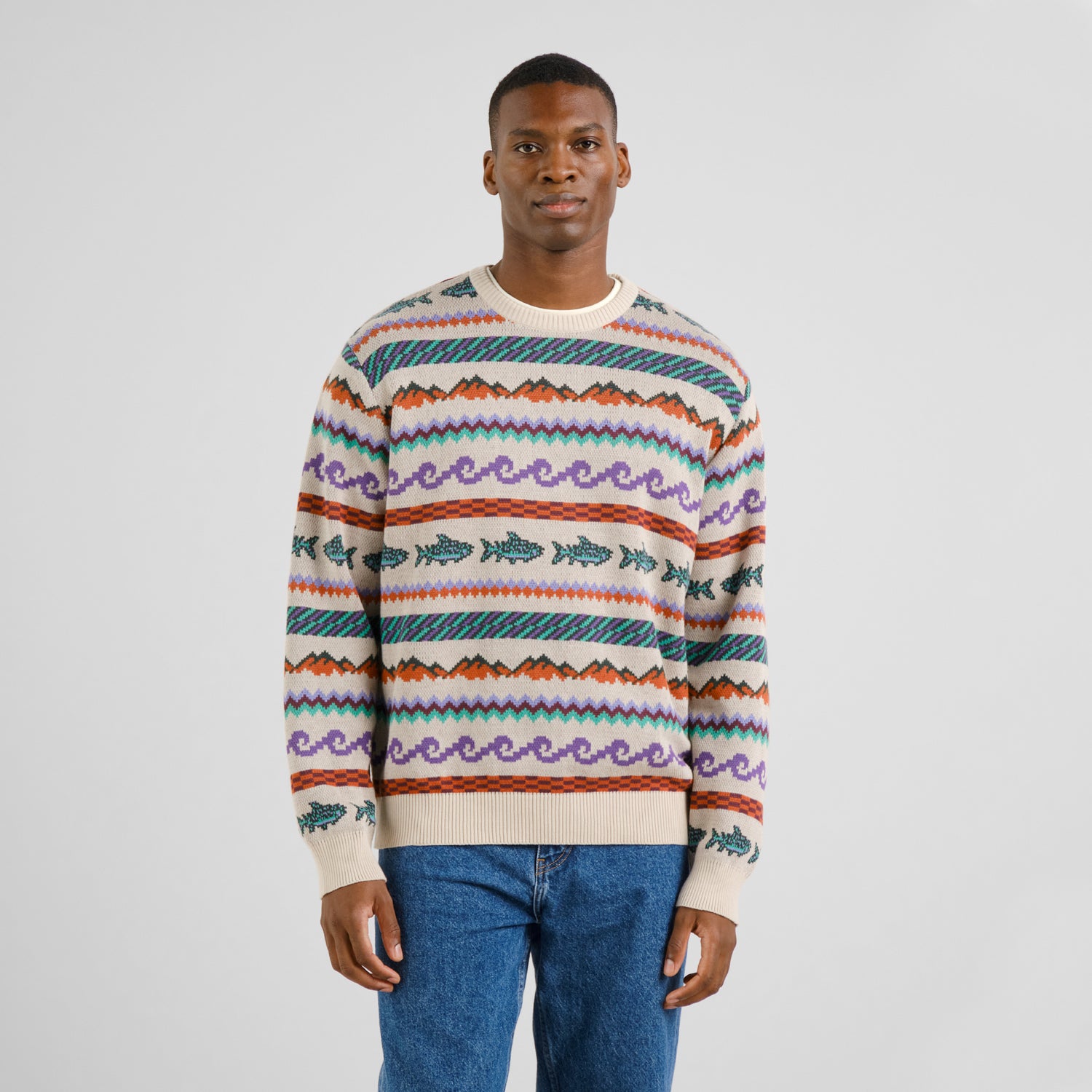 Sweater Mora Fair Isle Trout Oat White