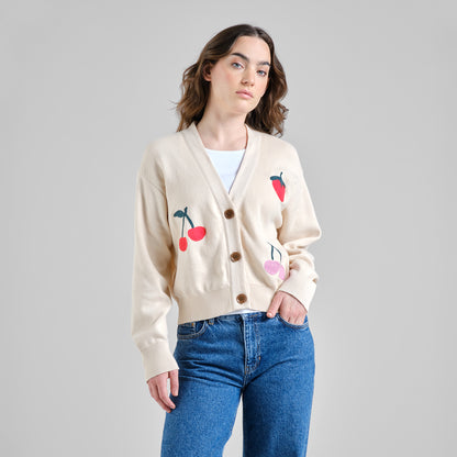 Jacquard-Strickjacke Vanilleweiß – Cardigan aus GOTS-zertifizierter Bio-Baumwolle
