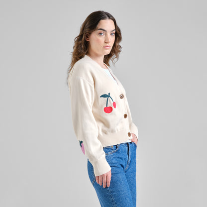 Jacquard-Strickjacke Vanilleweiß – Cardigan aus GOTS-zertifizierter Bio-Baumwolle