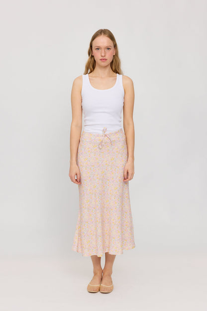 Printed Bias-Cut Skirt LENZING™ECOVERO™ in offwhite/printed – Midi-Rock mit Allover-Print aus Viskose