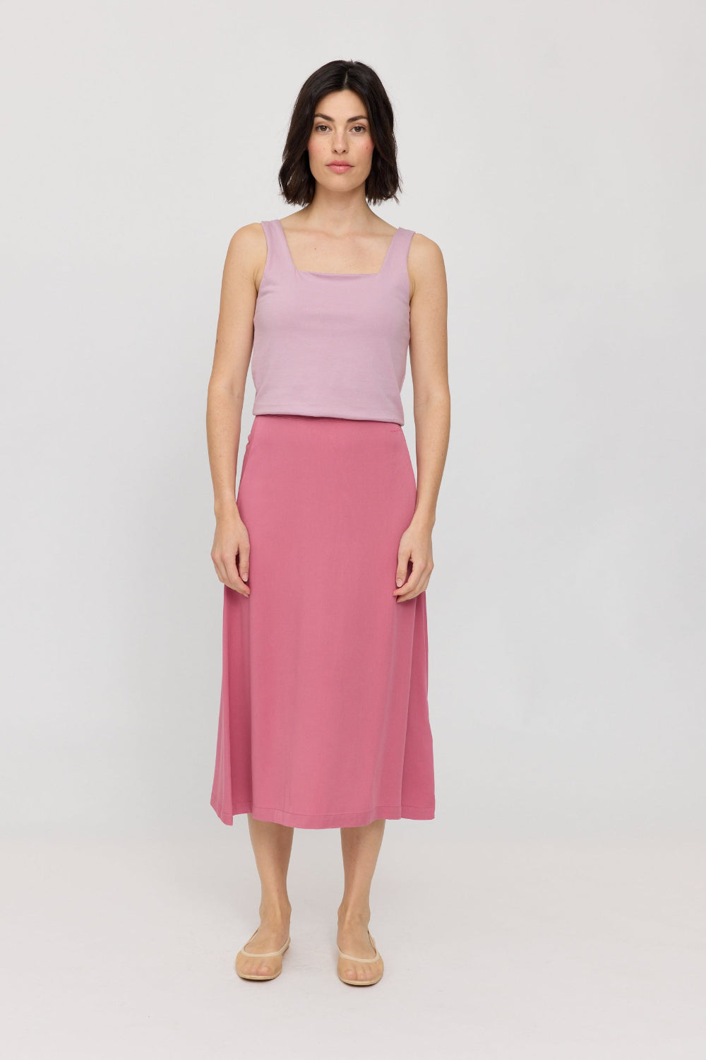 Midi Skirt LENZING™ECOVERO™ in pink rose – Midi-Rock mit Reißverschluss