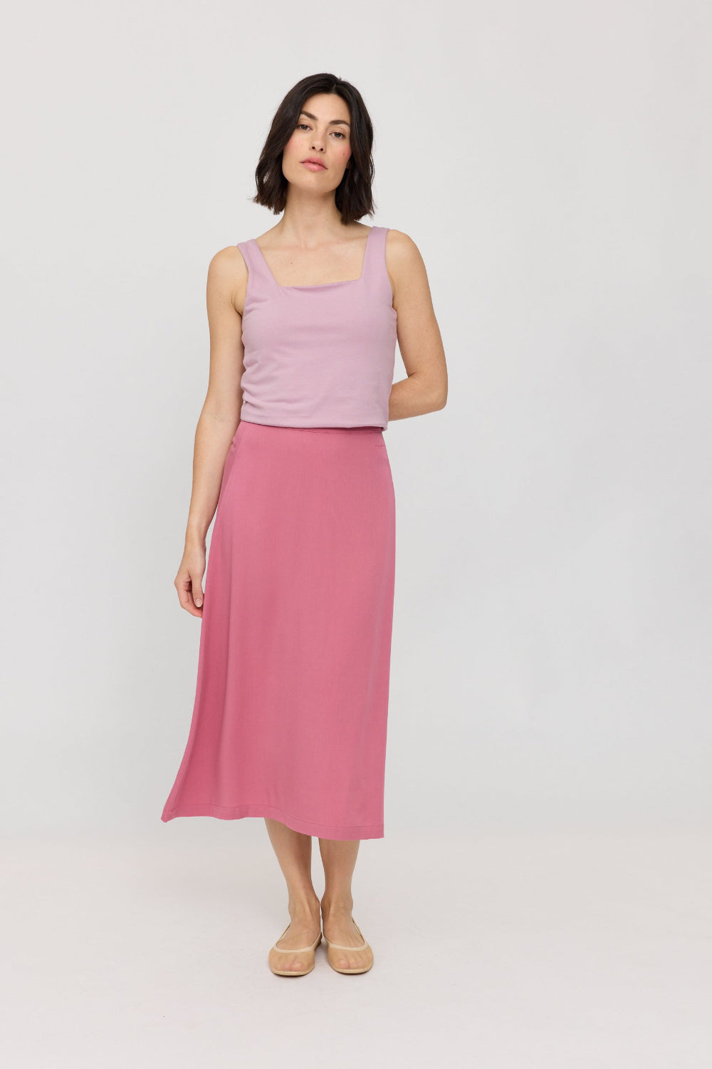 Midi Skirt LENZING™ECOVERO™ in pink rose – Midi-Rock mit Reißverschluss