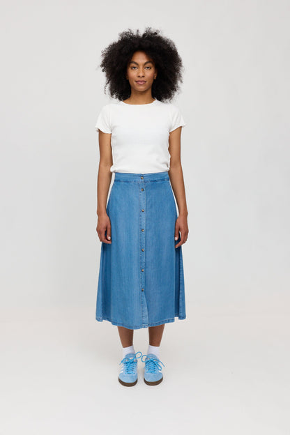 Denim Midi Skirt LENZING™TENCEL™ in dark blue wash – Jeansrock aus Viskose