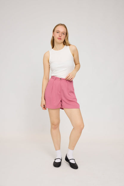 Pleated Shorts LENZING™ECOVERO™ in pink rose – kurze Hose mit Bundfalten