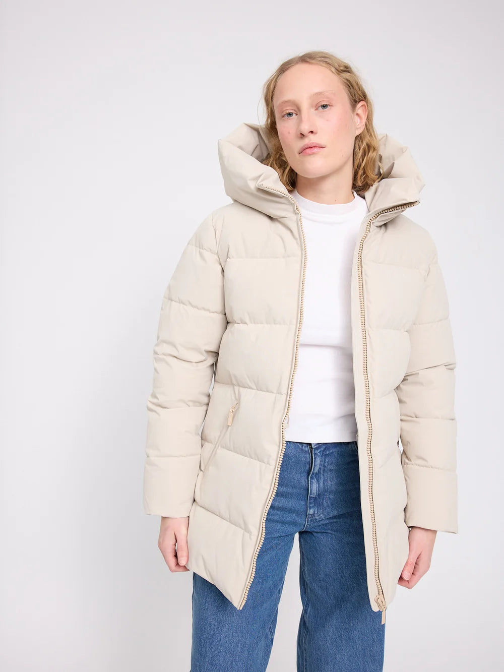 Mazine Basic Mid Length Puffer Jacket – feather gray