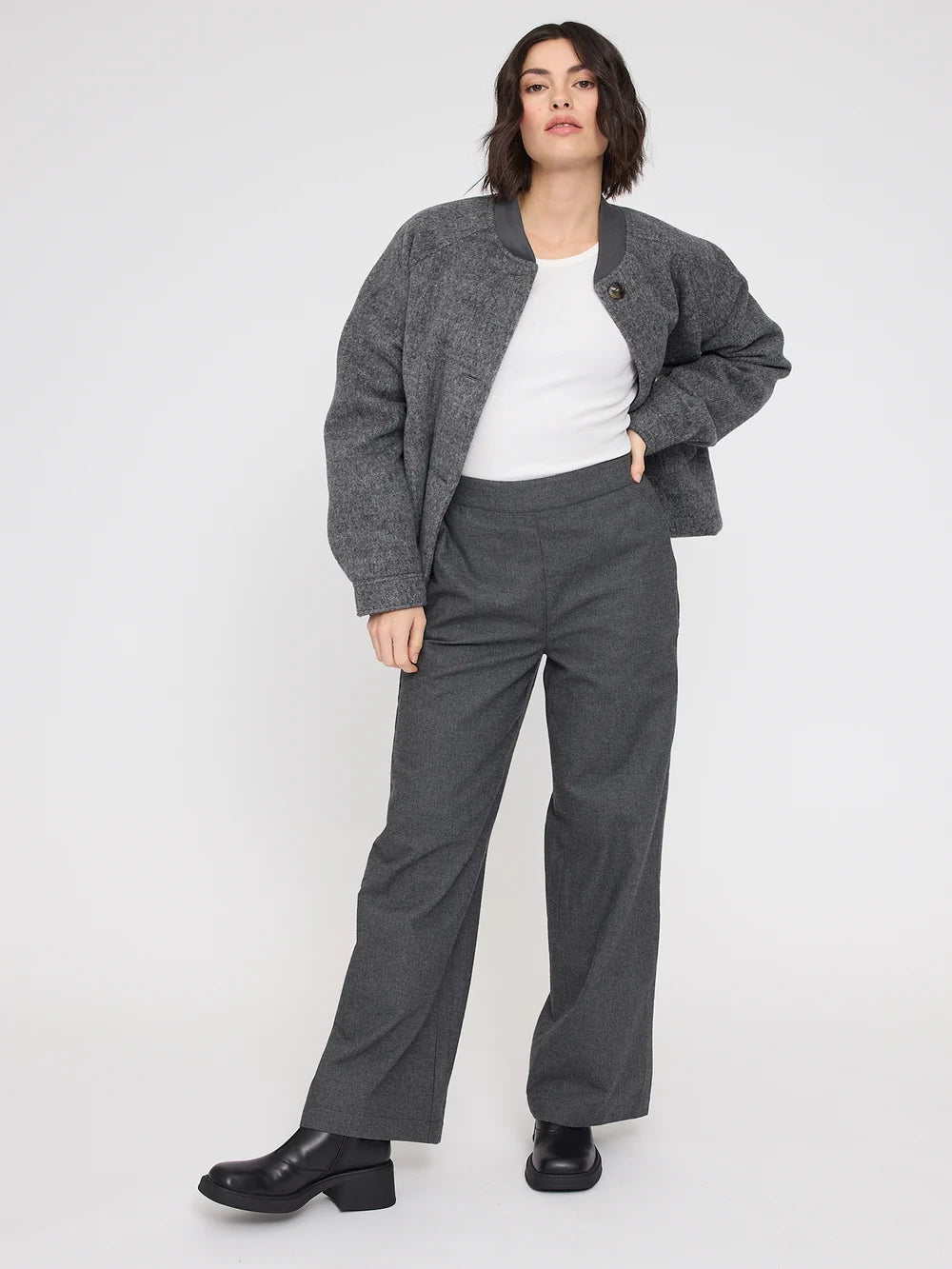Mazine Wide Leg Flannel Pants – anthracite mel.